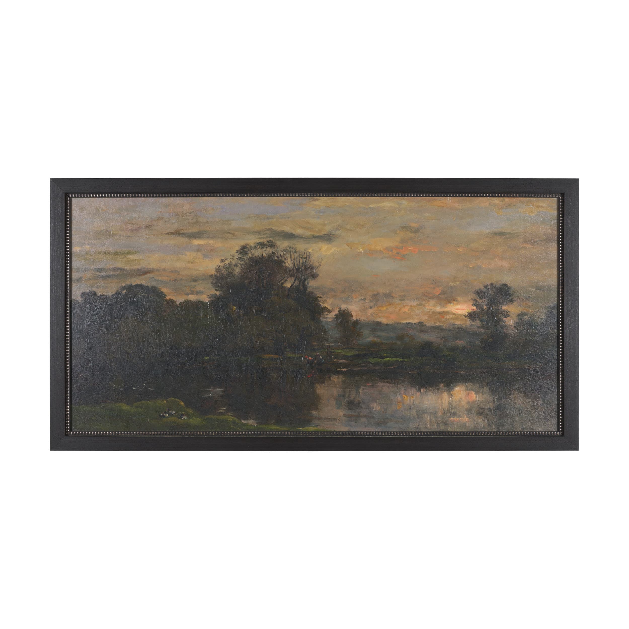 A River Landscape with Storks by Charles-Francois Daubigny Textured Framed Artwork Matted — product photograph