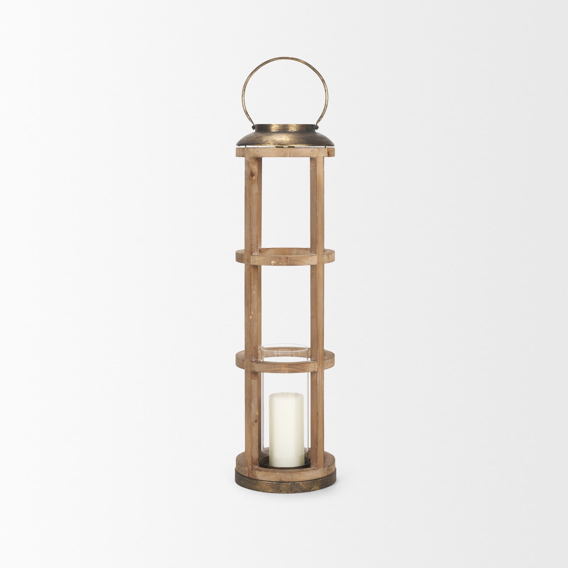 Andy I Large Natural Wood Cylindrical Lantern — product photograph