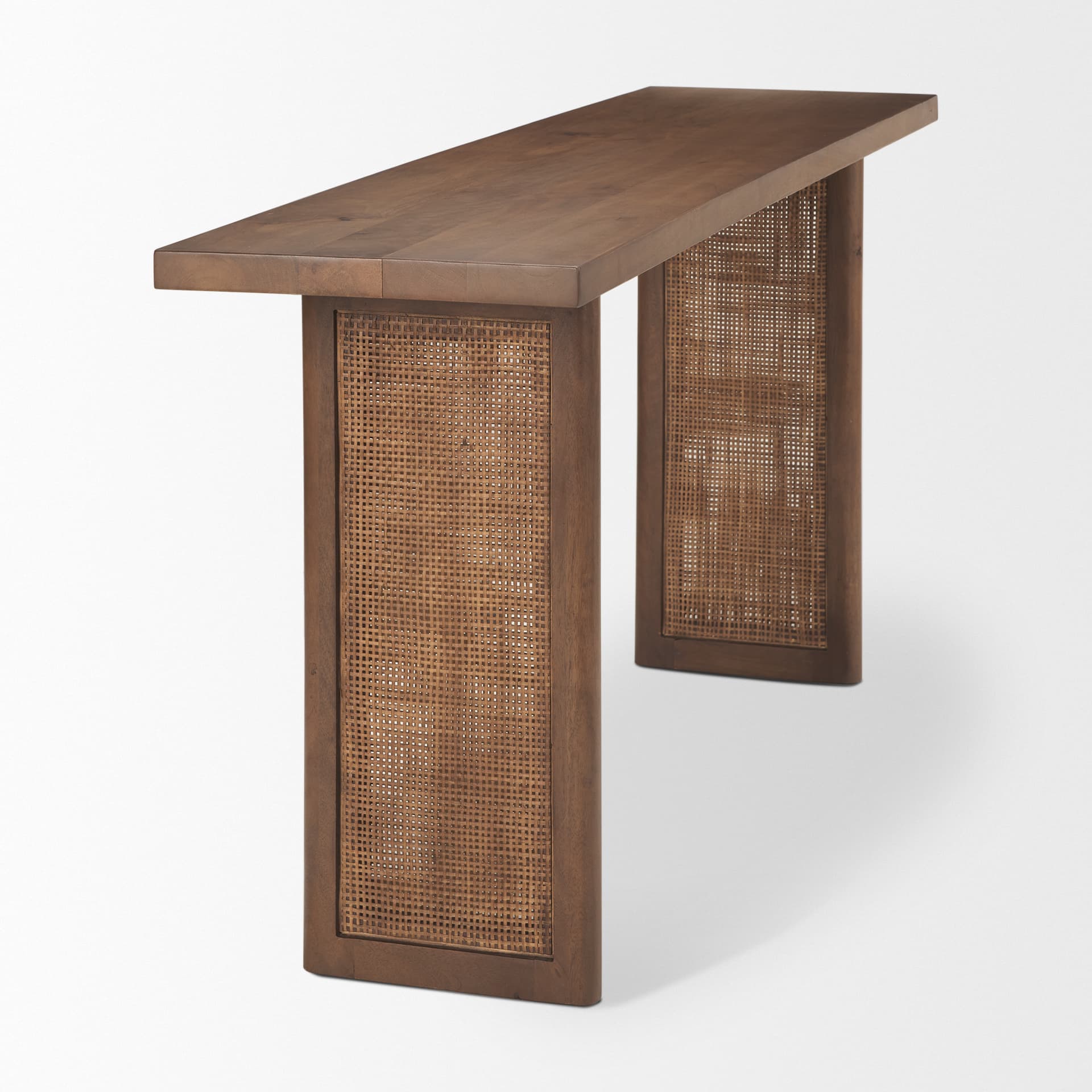 Grier 65" Medium Brown Solid Wood w/ Cane Console Table — product photograph