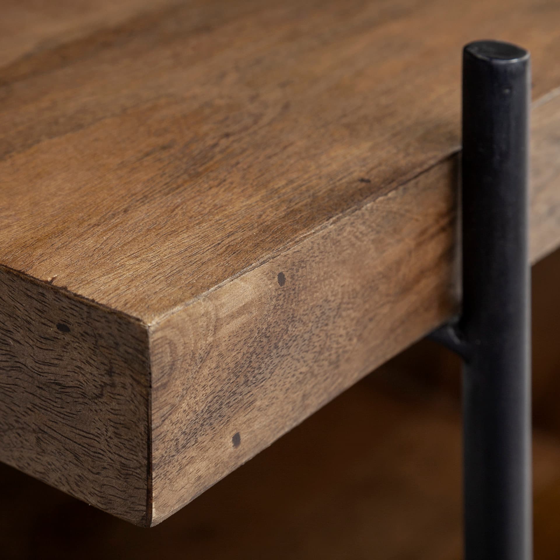Maddox 30L x 18W x 22H Medium Brown Wood w/ Black Metal U-shaped End/Side Table — product photograph