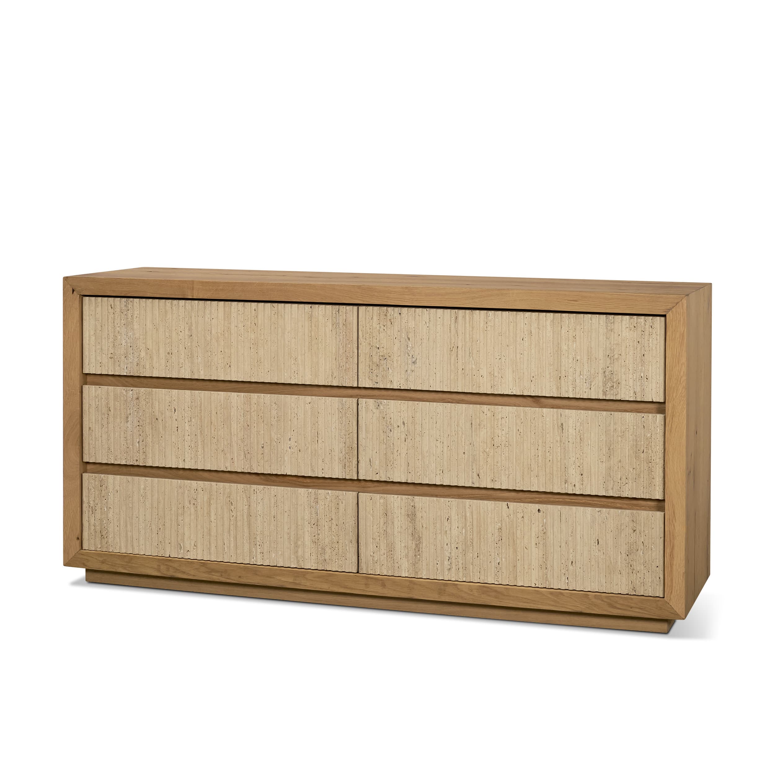Travona Oak Wood w/ Travertine 6 Drawer Dresser — product photograph