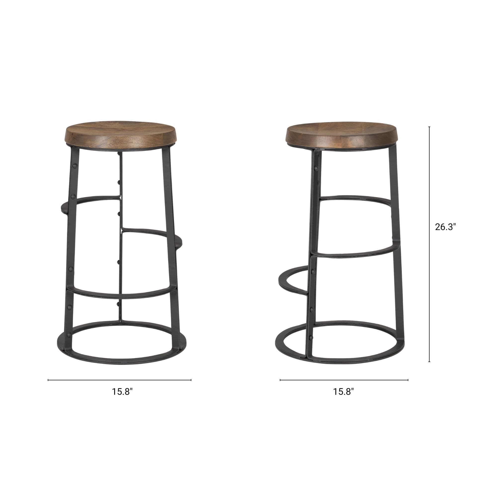 Neo Backless 26.3in Seat Counter Stool | Brown Wood w/ Black Metal — product photograph