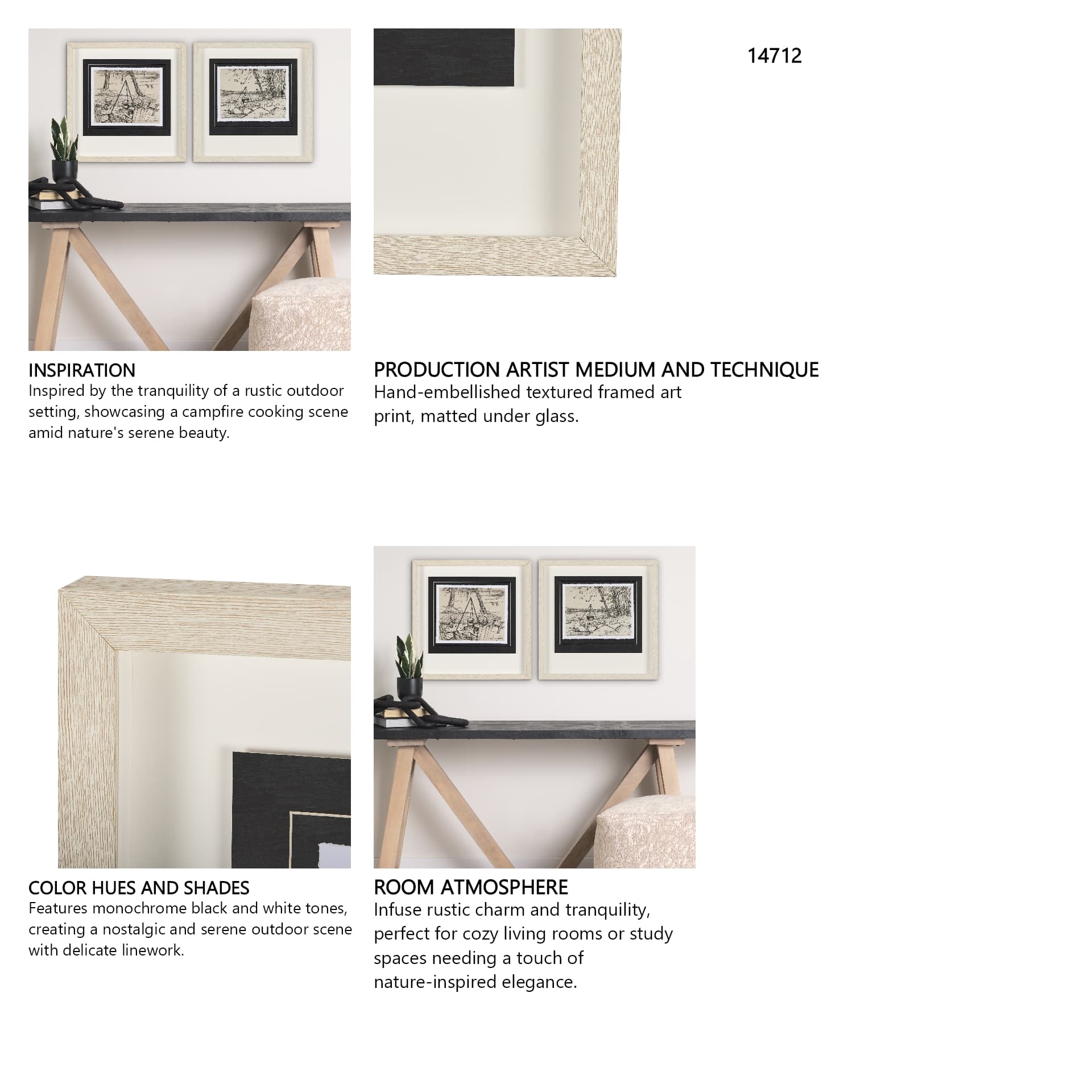 Fireside II by Mercana Studio a Hand Embellished Textured Framed Art Print Matted under Glass — in a styled room