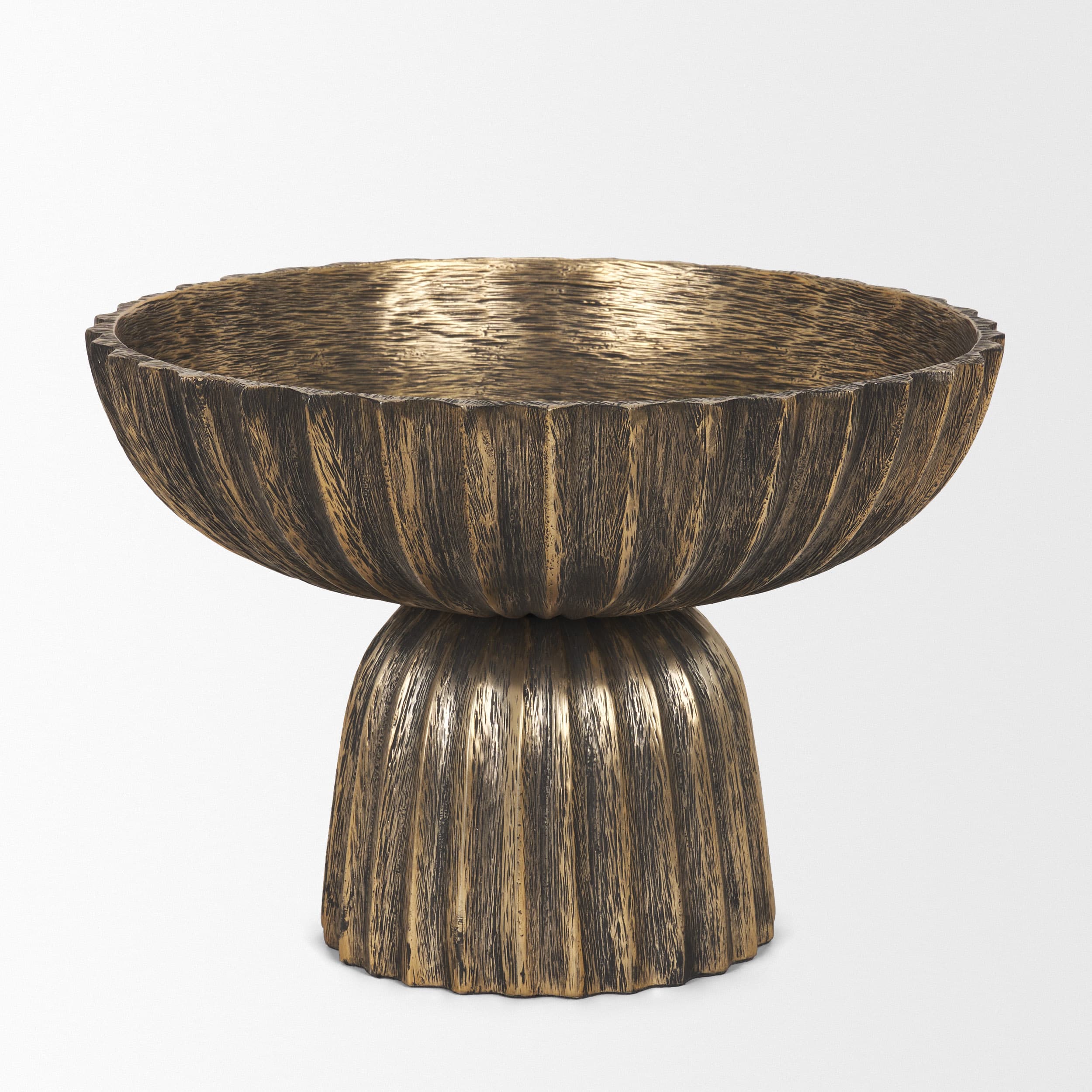 Ciaran Fluted Textured Antiqued Gold Metal Decorative Bowl — product photograph