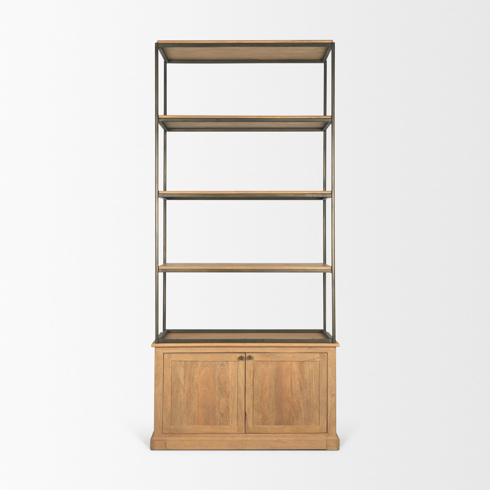 Baron Light Brown Wood w/ Gunmetal 2-Door Open Shelving Unit — product photograph