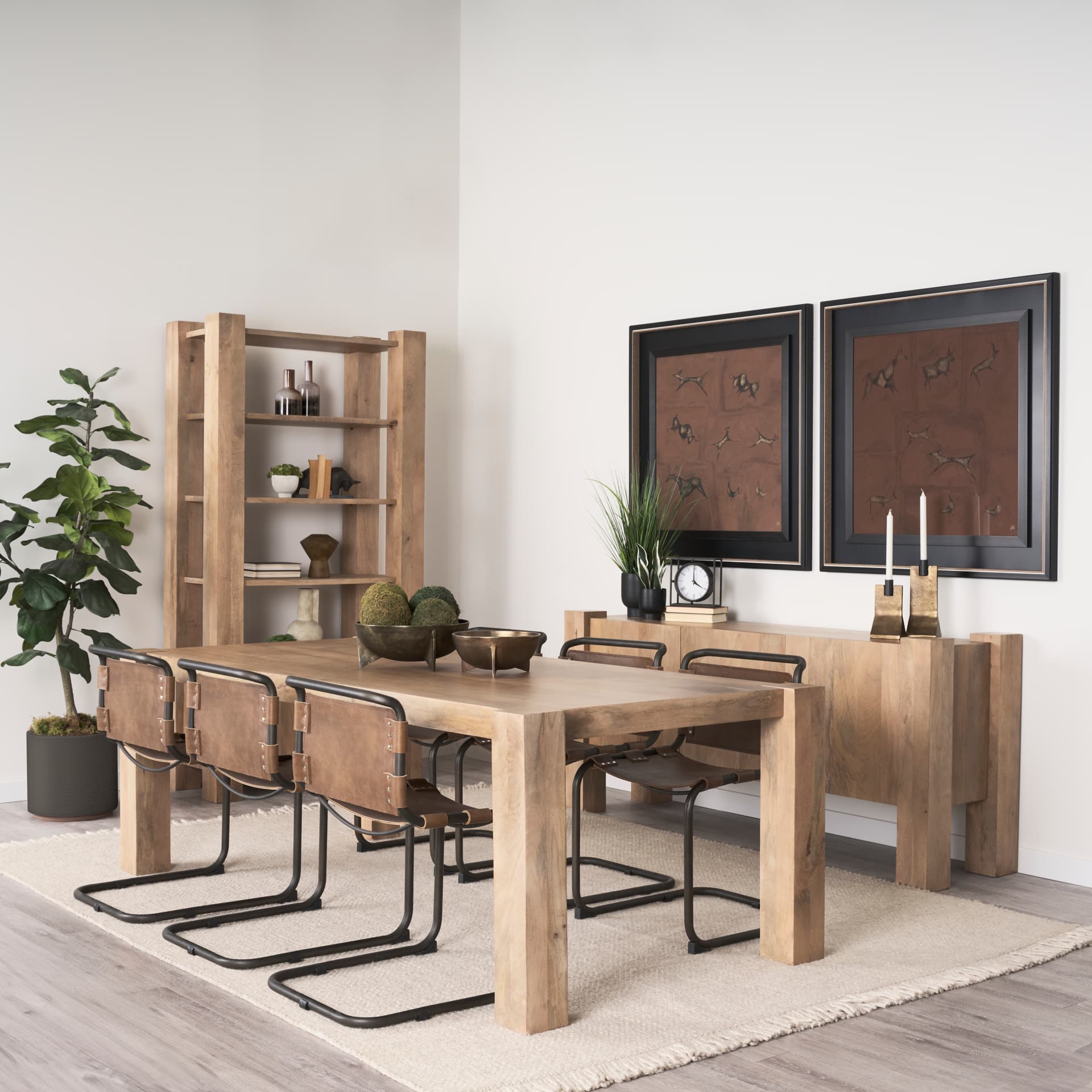 Beth Light Brown Wood w/ 3 Doors Sideboard — in a styled room