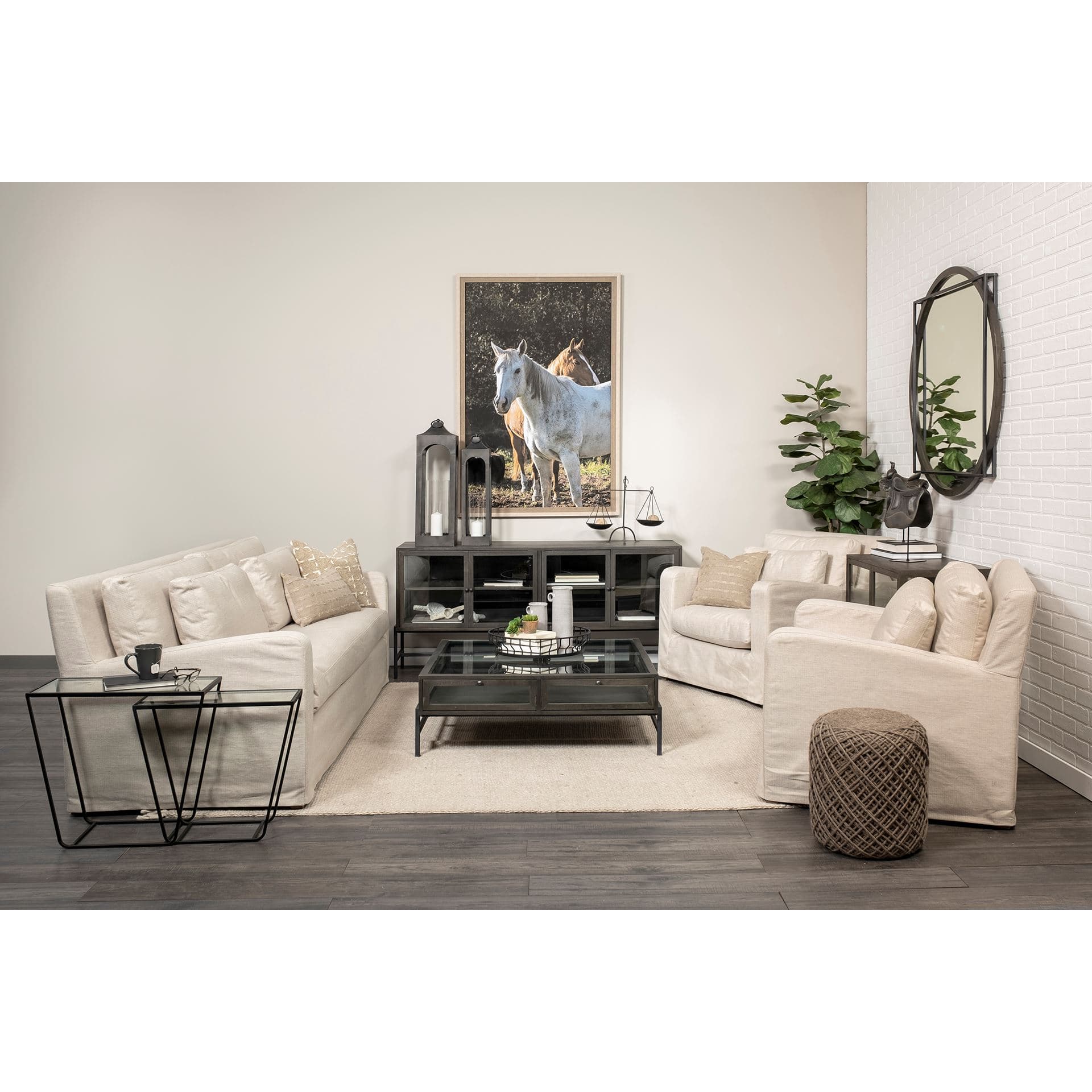 Denly II 92.5W Beige Slipcover Three Seater Sofa — product photograph