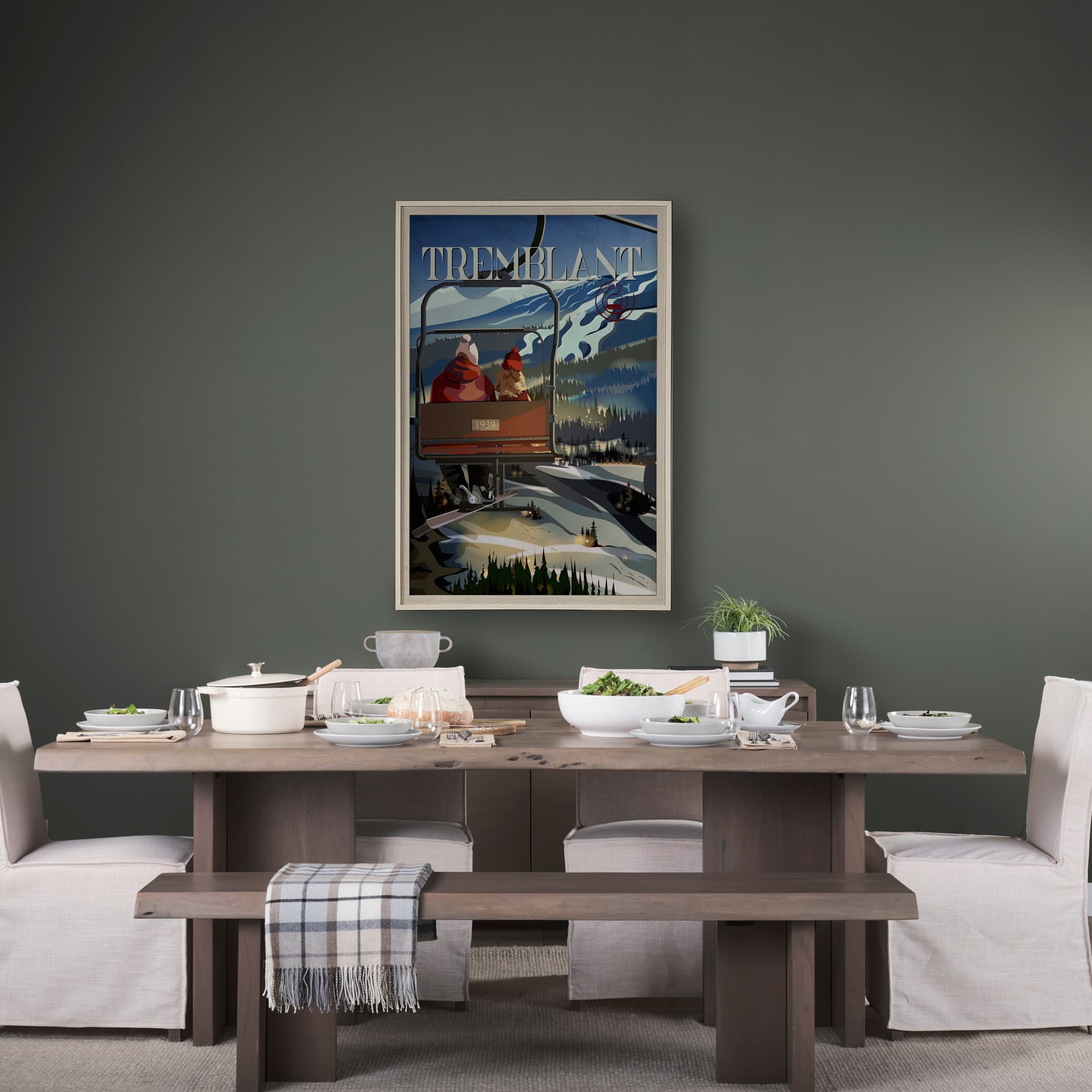 Tremblant Go Canada (XL) by Mercana Studio a Hand Embellished Decograph Framed Art Print under Glass — in a styled room