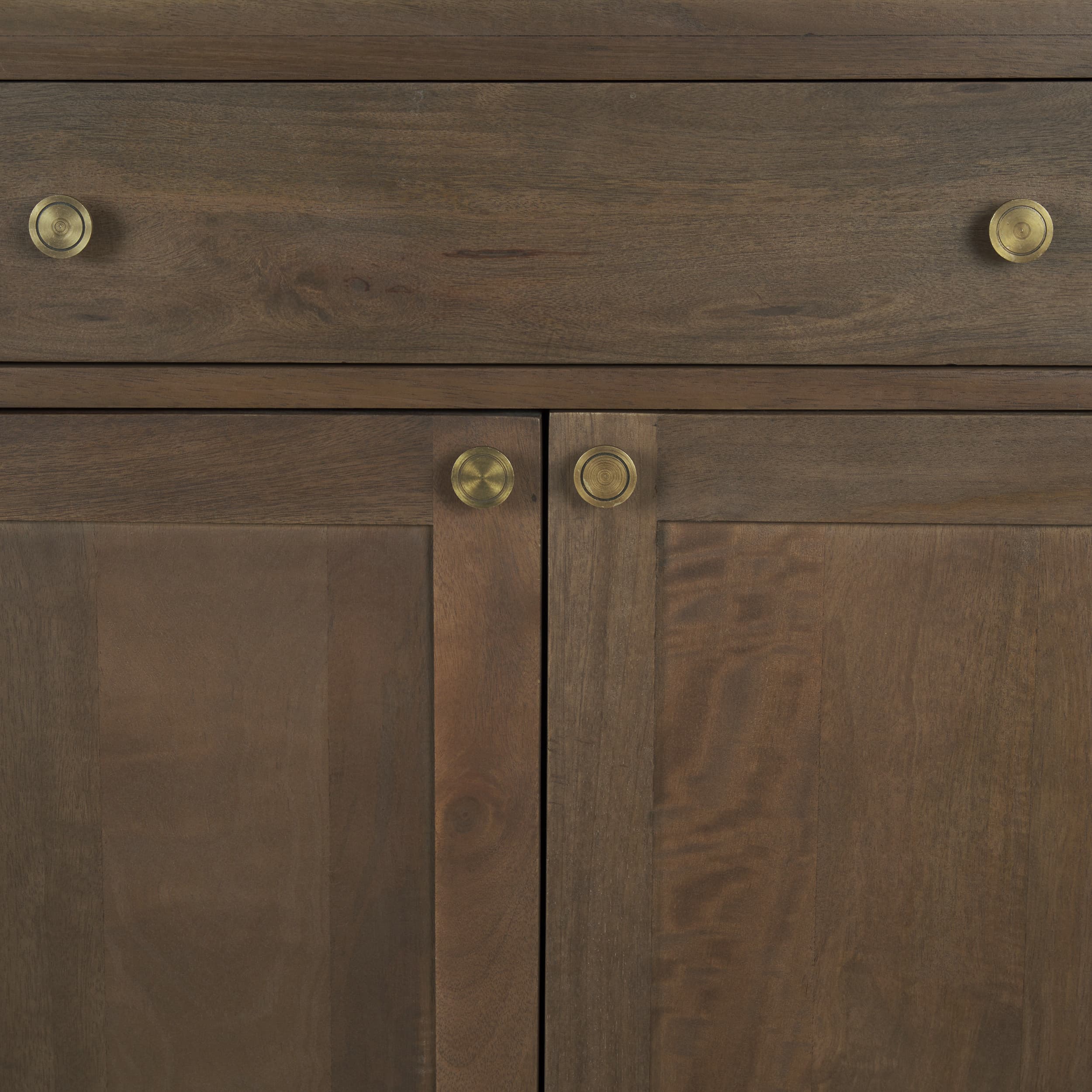 Baron Dark Brown Solid Wood w/ Antiqued Aged Brass Knobs 3-Drawer 6-Door Sideboard — product photograph