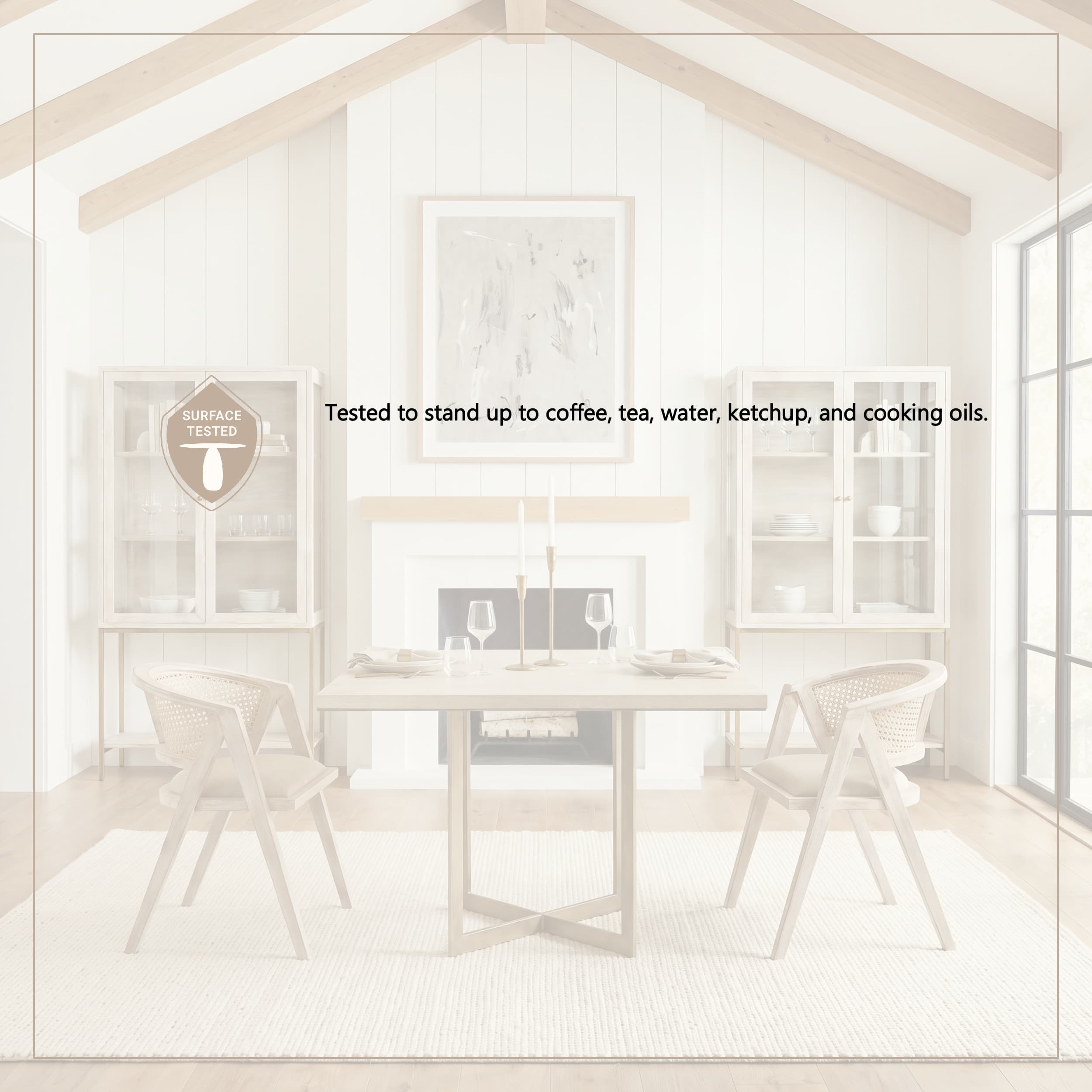 Faye 48"L x 48"W Square Dining Table | Modern | Beige Wood & Antique Gold Metal | Seats 4 — product photograph