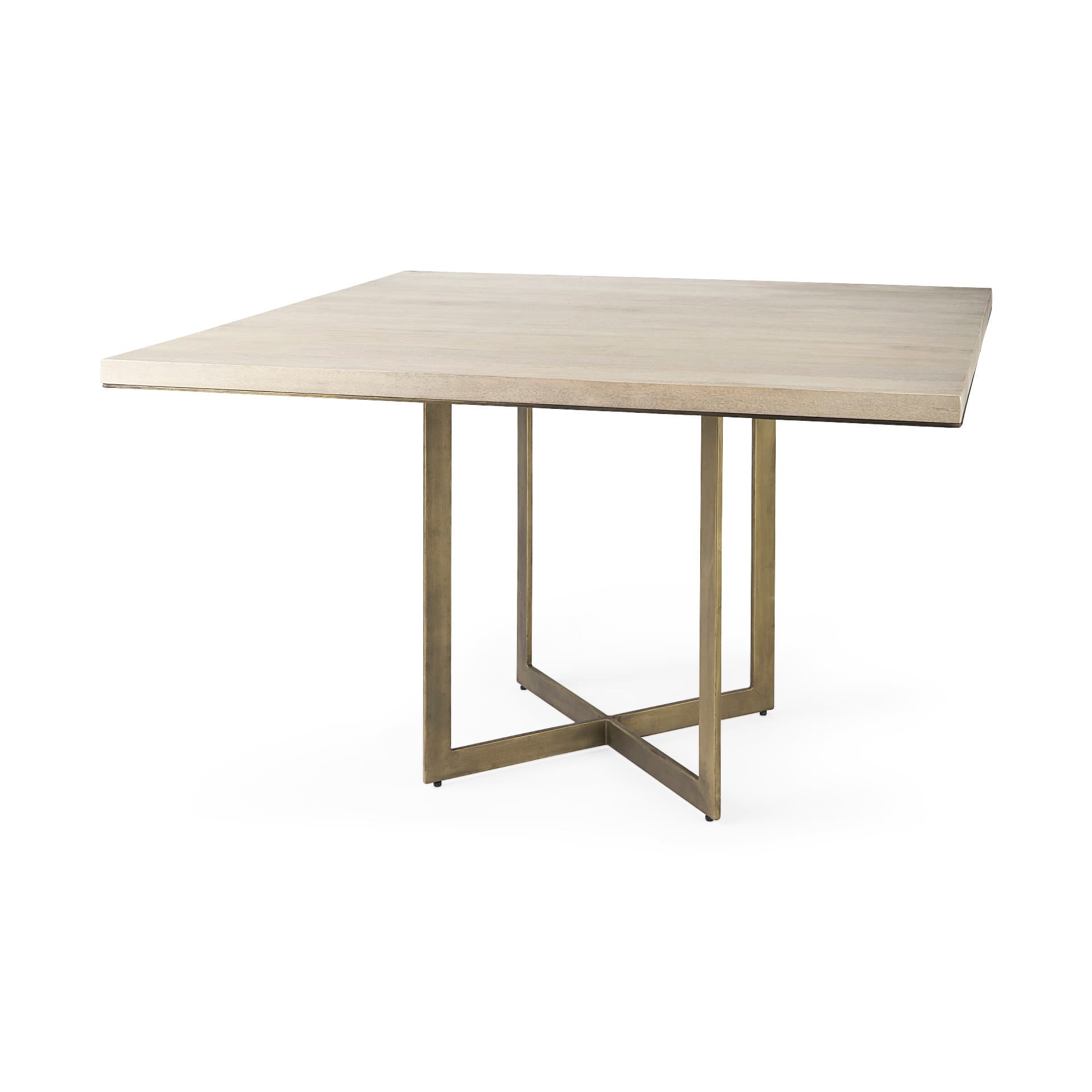 Faye 48"L x 48"W Square Dining Table | Modern | Beige Wood & Antique Gold Metal | Seats 4 — product photograph