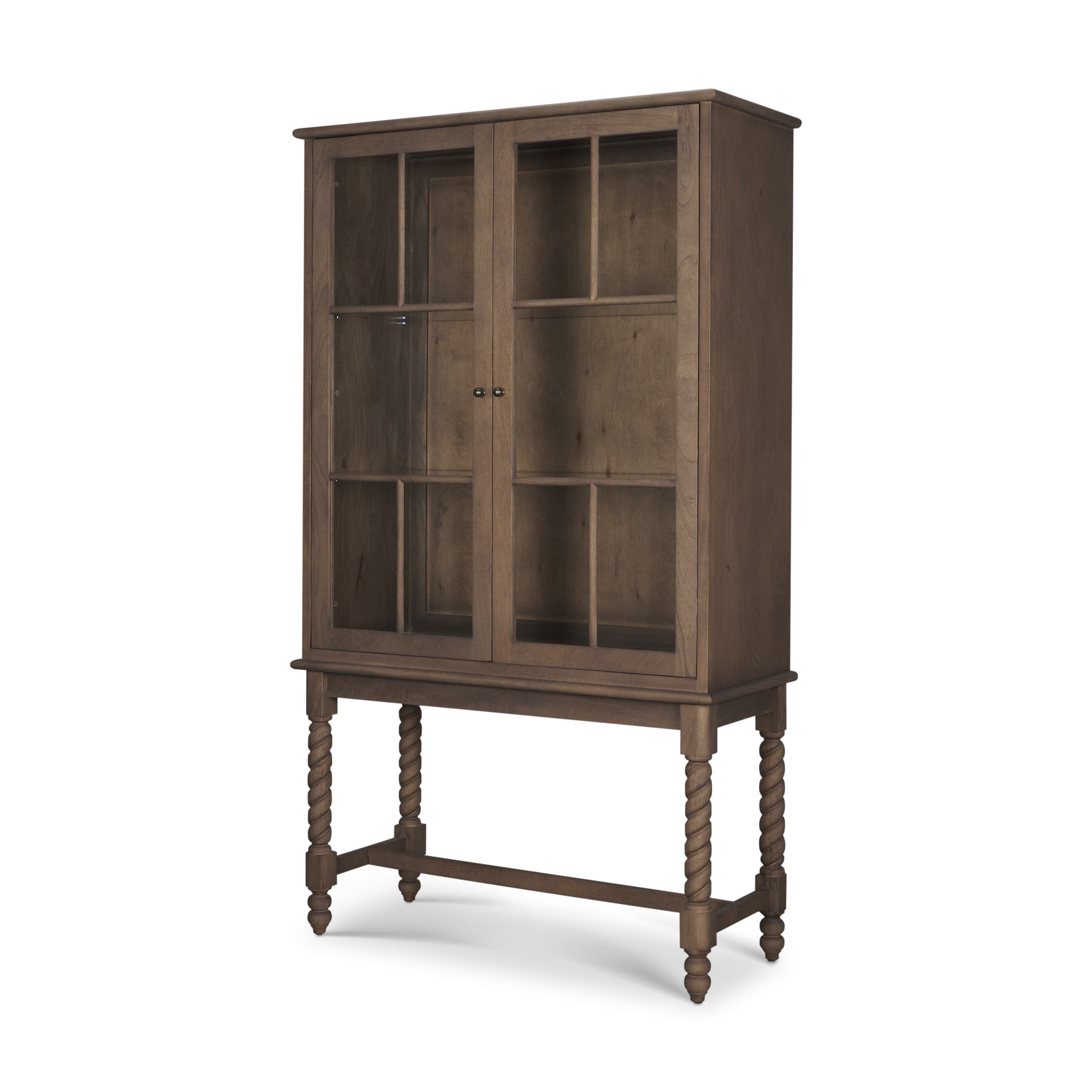 Cromwell Spiral Turned Display Cabinet | Mid-Brown Wood — product photograph