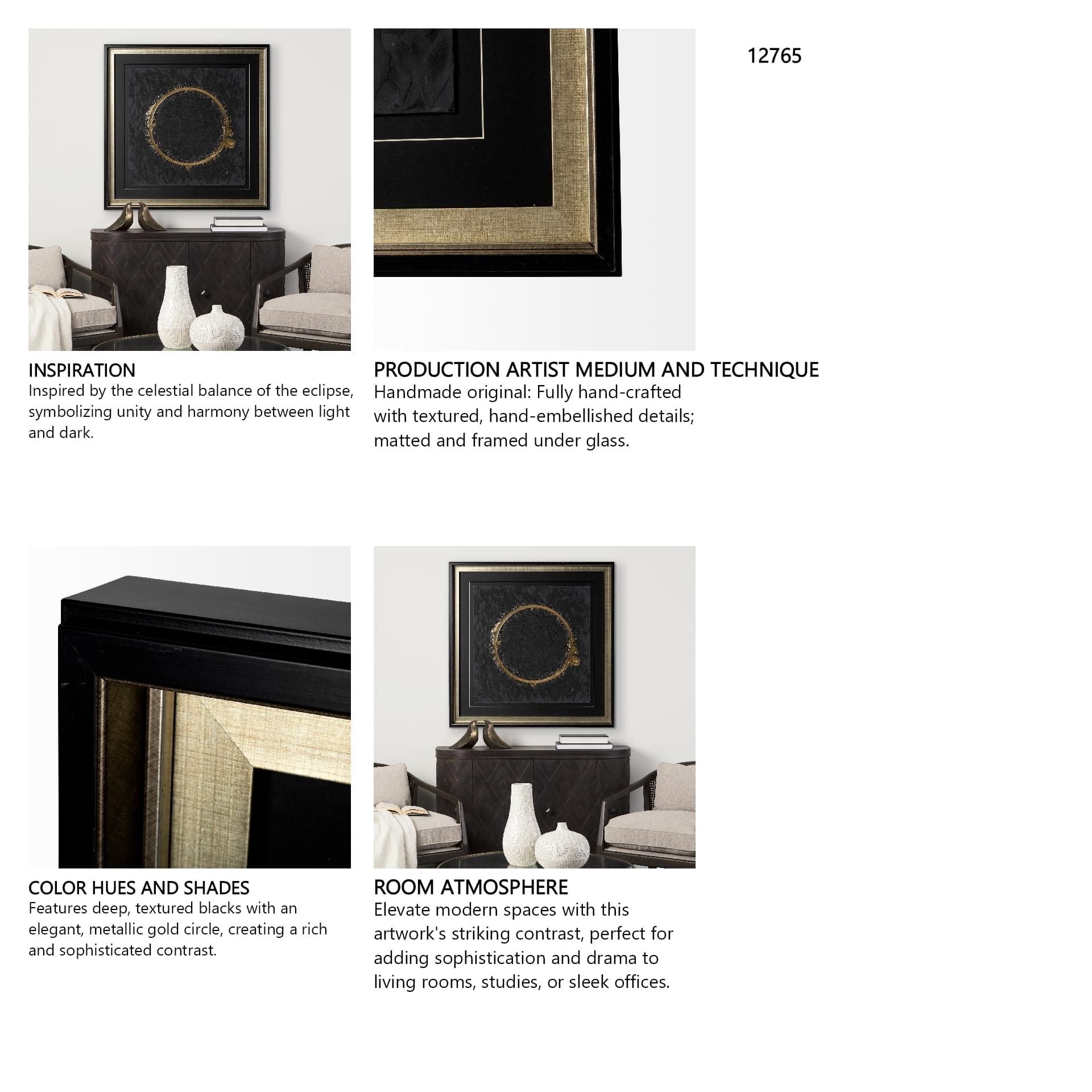 Halo II (Black) by Studio M a handmade Original Framed Artwork under Glass — in a styled room