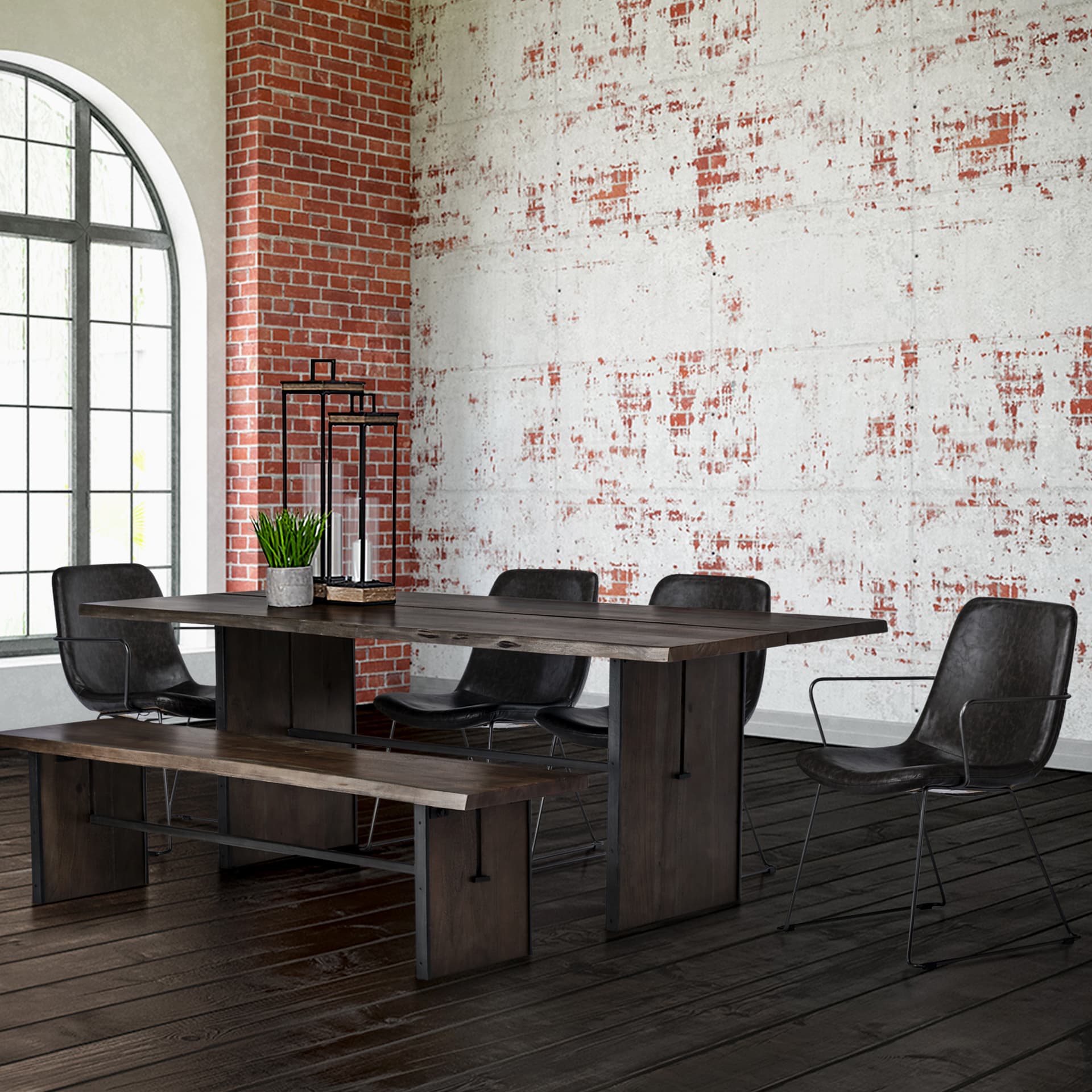 Sawyer Solid Back Dining Side Chair | Dark Brown Faux Leather w/ Iron — product photograph