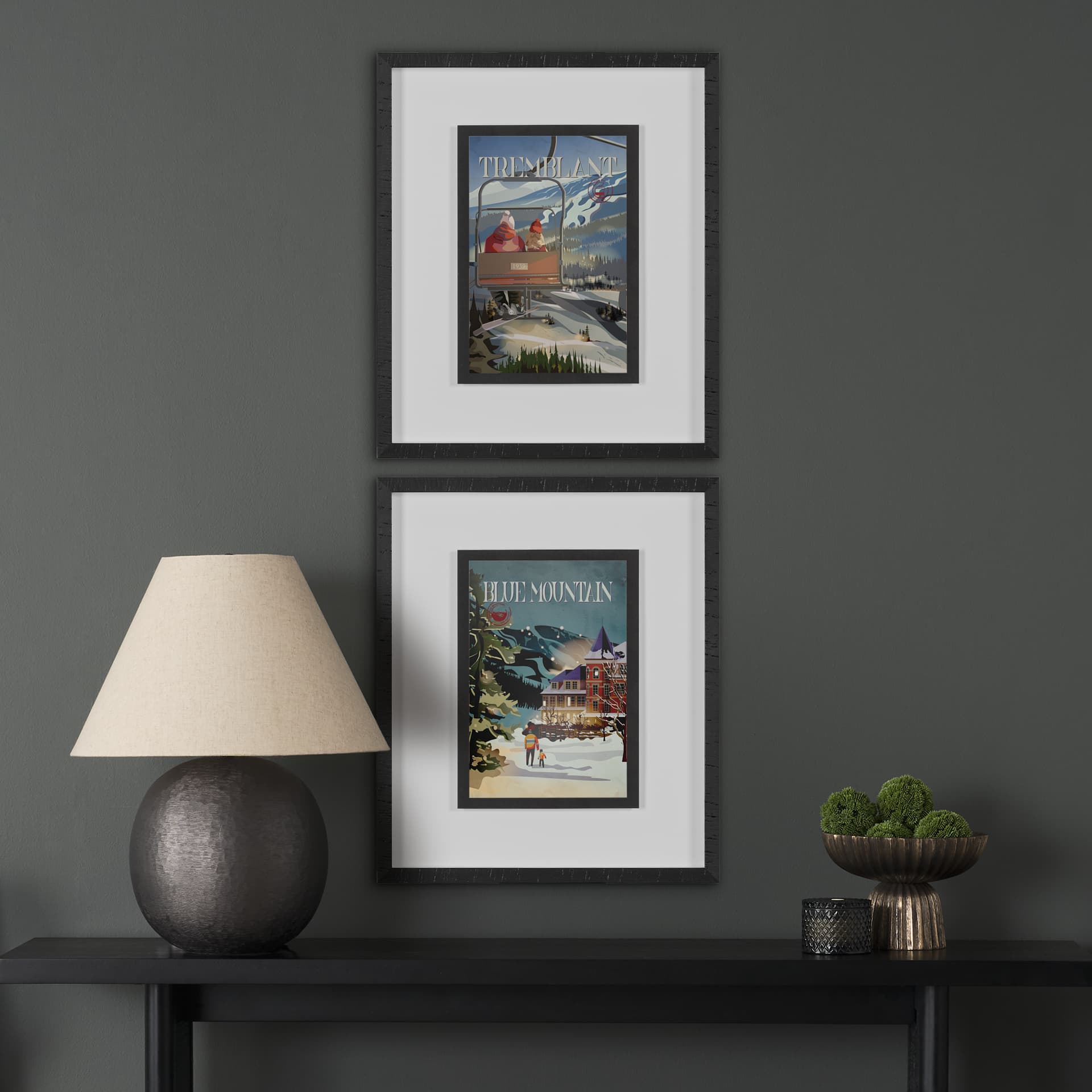 Blue Mountain by Simeng a Framed Art Print Matted under Glass — in a styled room