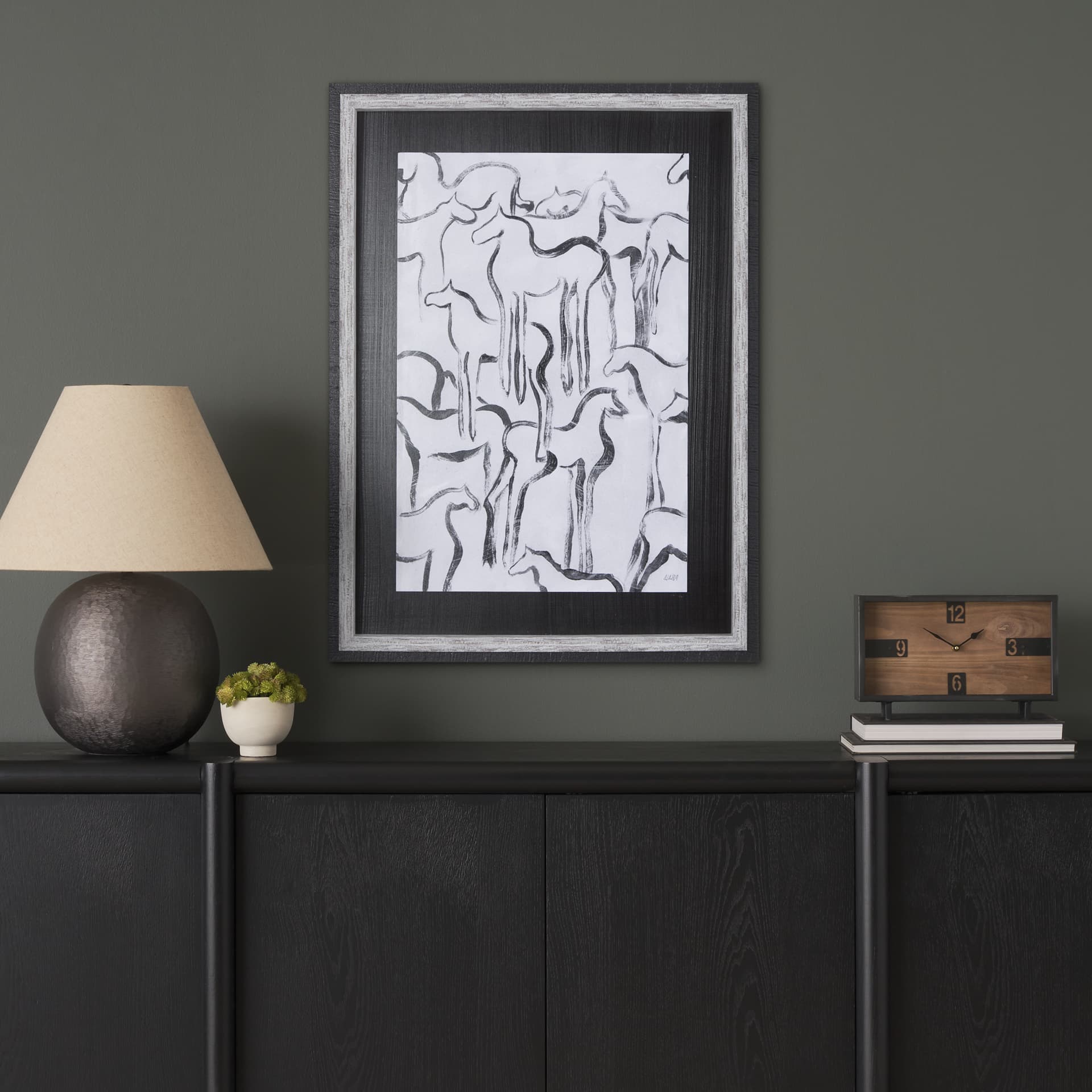 Horse Herd I by Mercana Studio a Hand Embellished Textured Framed Art Print — in a styled room