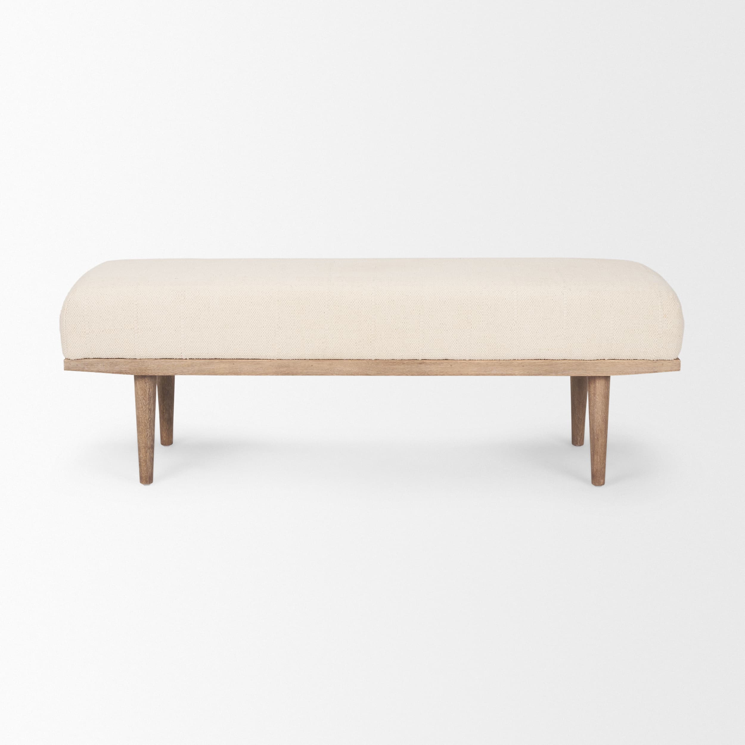 Shae Brown Wood w/ Oatmeal Fabric Bench — product photograph