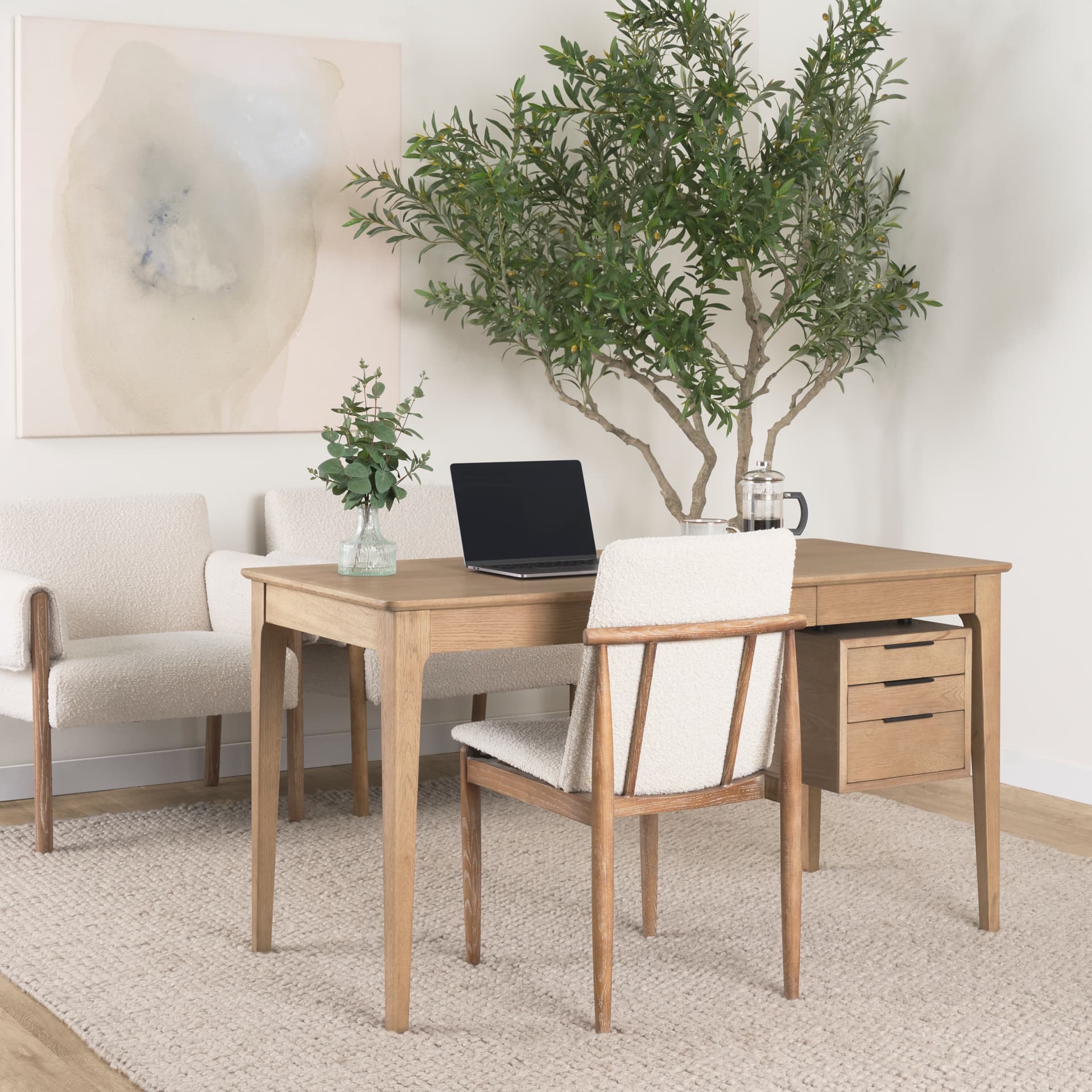 Cavett Curved Back Dining Side Chair | Cream Boucle w/ Wood — product photograph