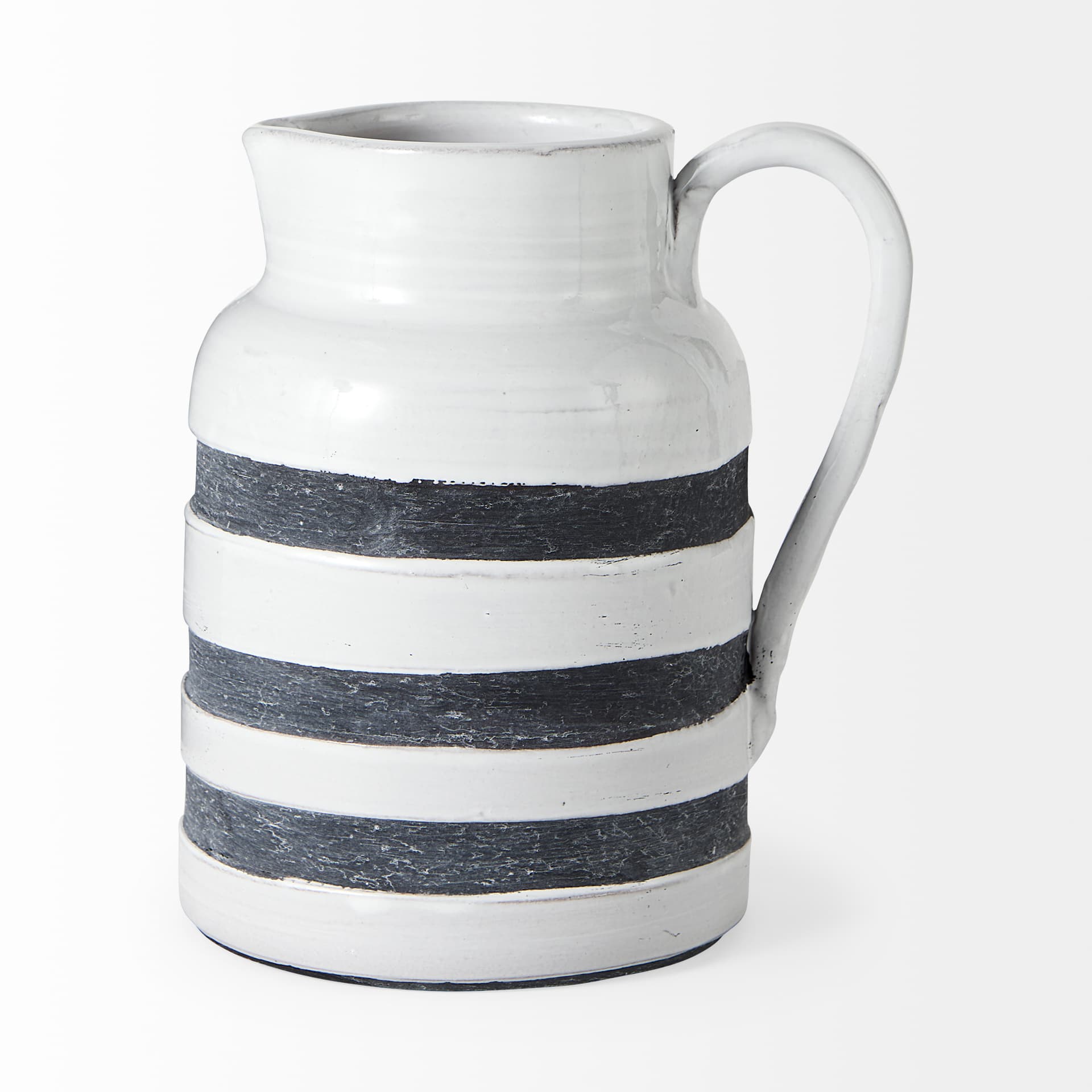 Harmon II Large White w/ Charcoal Stripes Ceramic Jug — product photograph