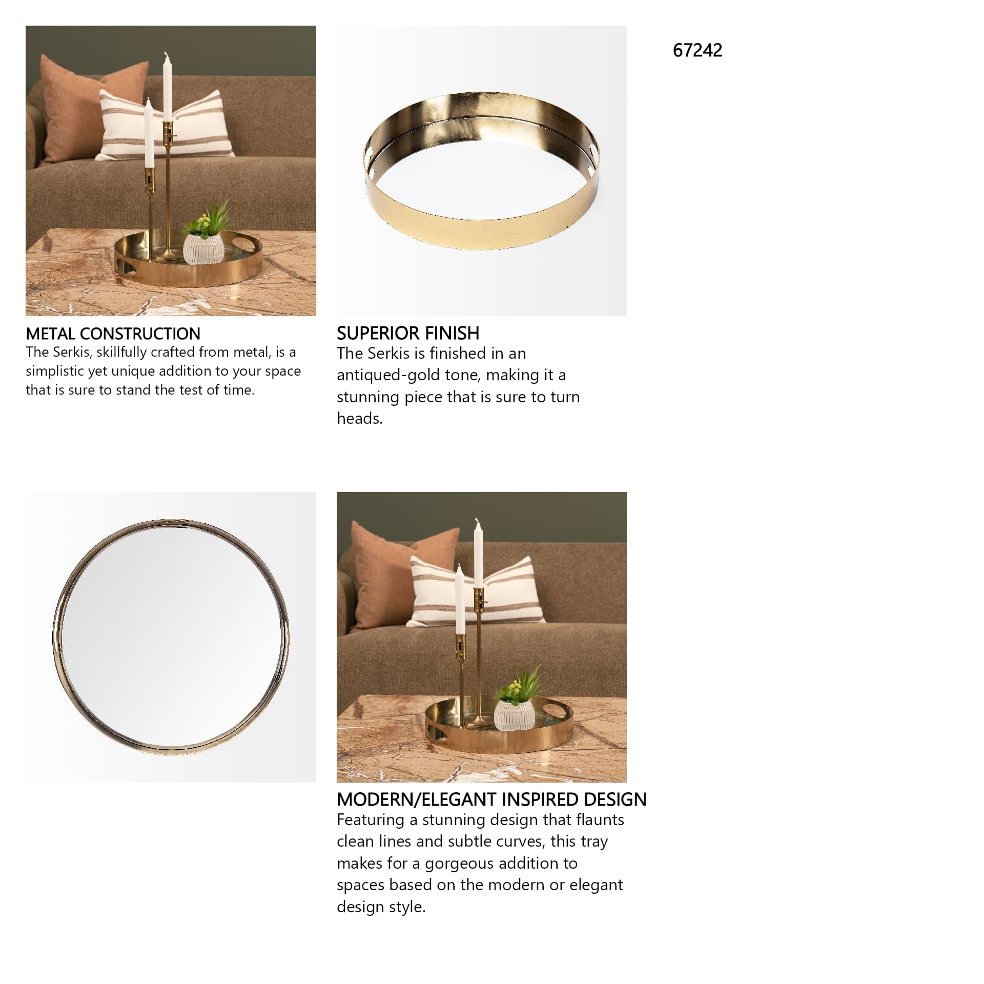 Serkis 15L x 15W Gold Metal Mirrored Base Round Tray — in a styled room