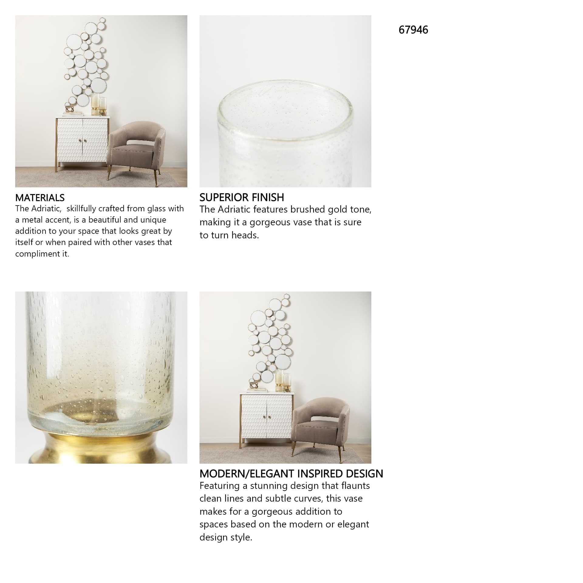 Adriatic I Small Brushed Gold Metal Glass Vase — in a styled room