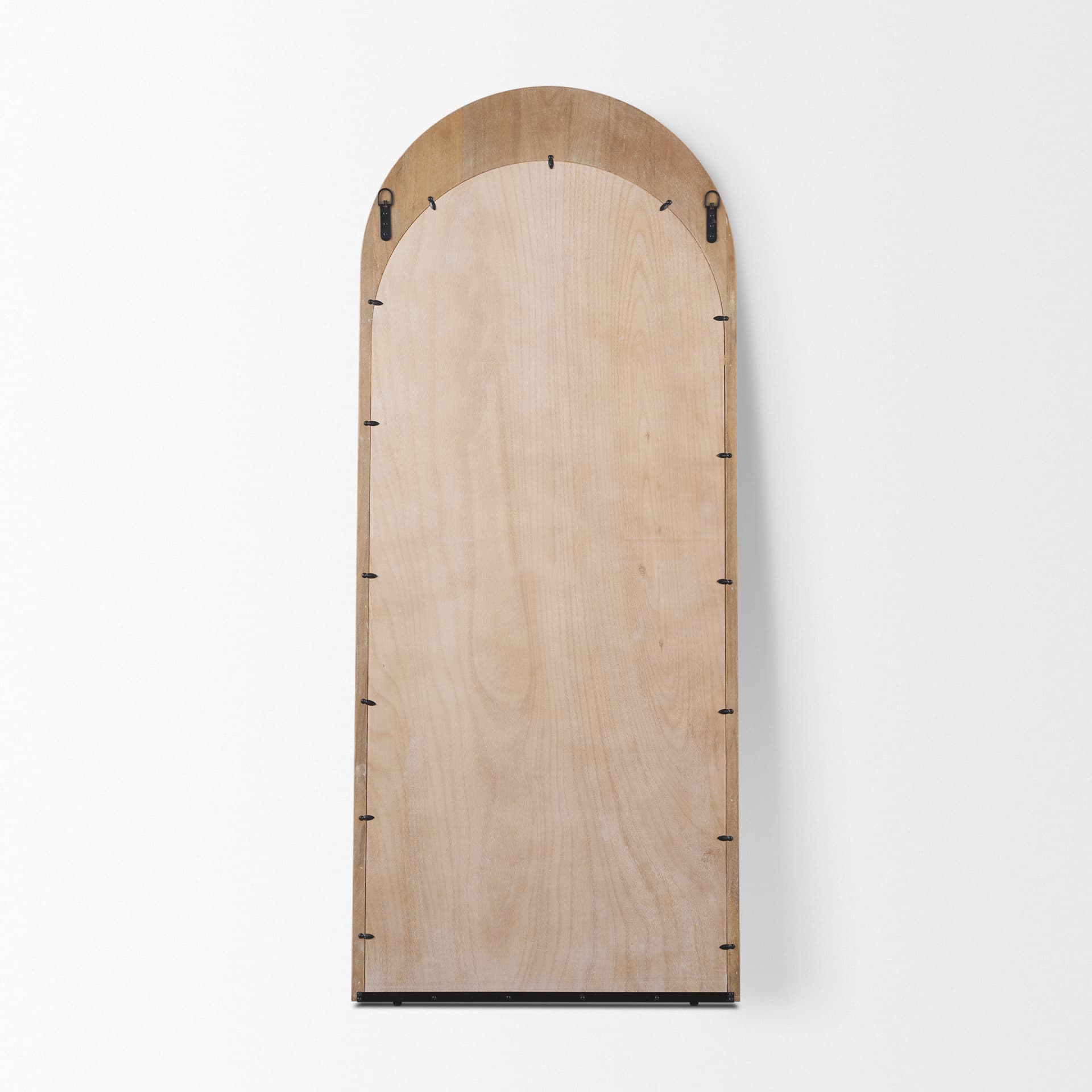 Celeste Light Brown Wood Arched Floor Mirror — product photograph