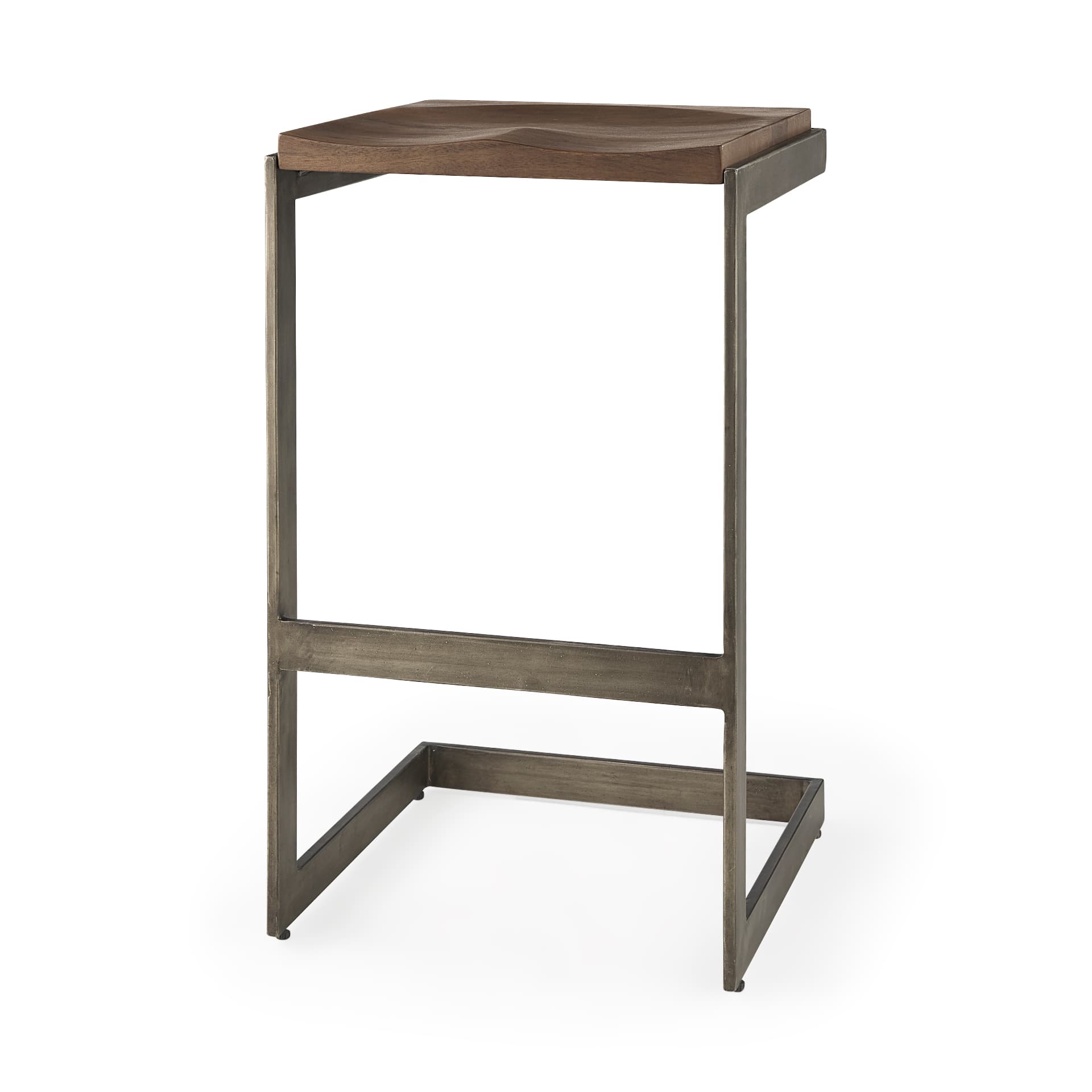 Kiran Backless 30in Seat Bar Stool | Brown Wood w/ Antique Nickel — product photograph