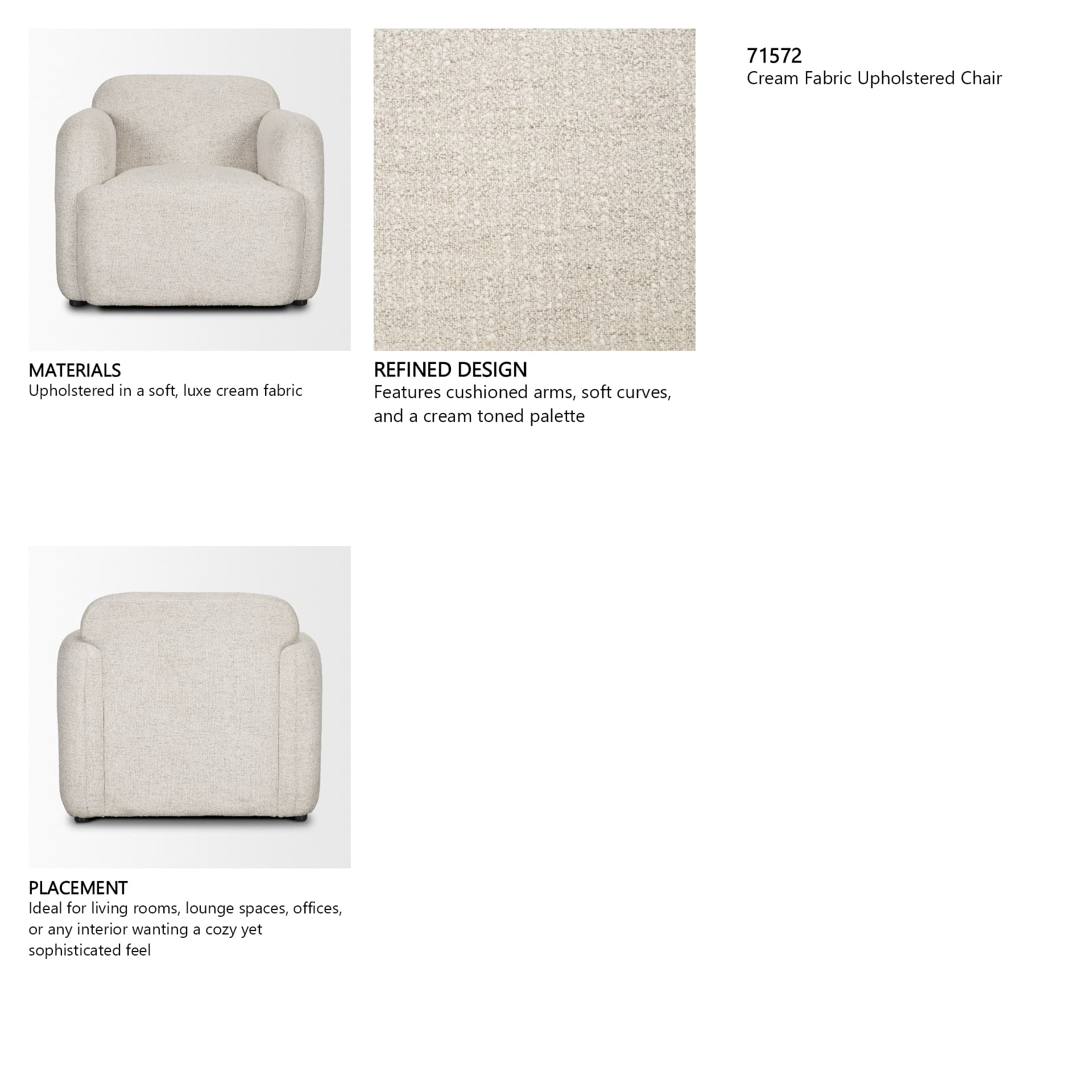 Saga Cream Fabric Upholstered Chair — product photograph