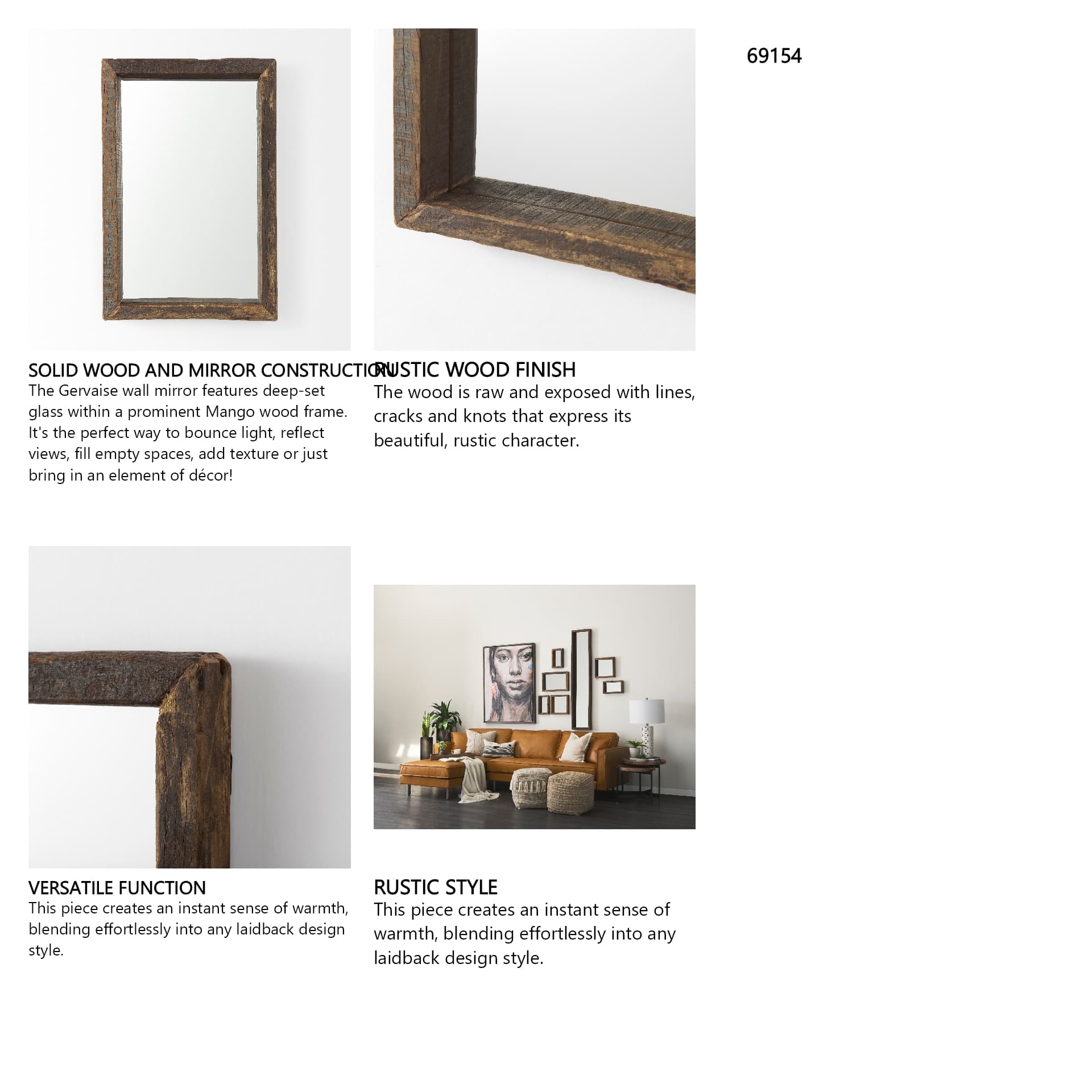 Gervaise 12L x 2W x 18H Brown Wood Frame Rectangular Wall Mirror — in a styled room