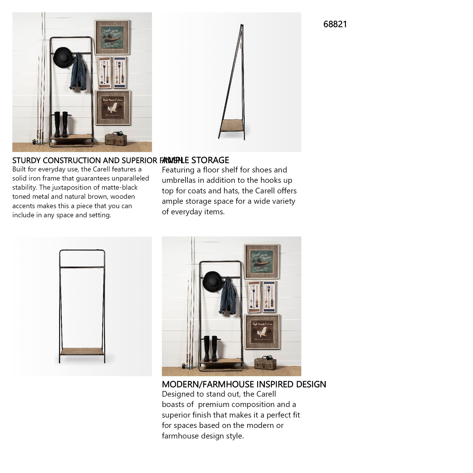 Carell 31L x 18W Black Metal And Wood Shelf Hall Tree — in a styled room