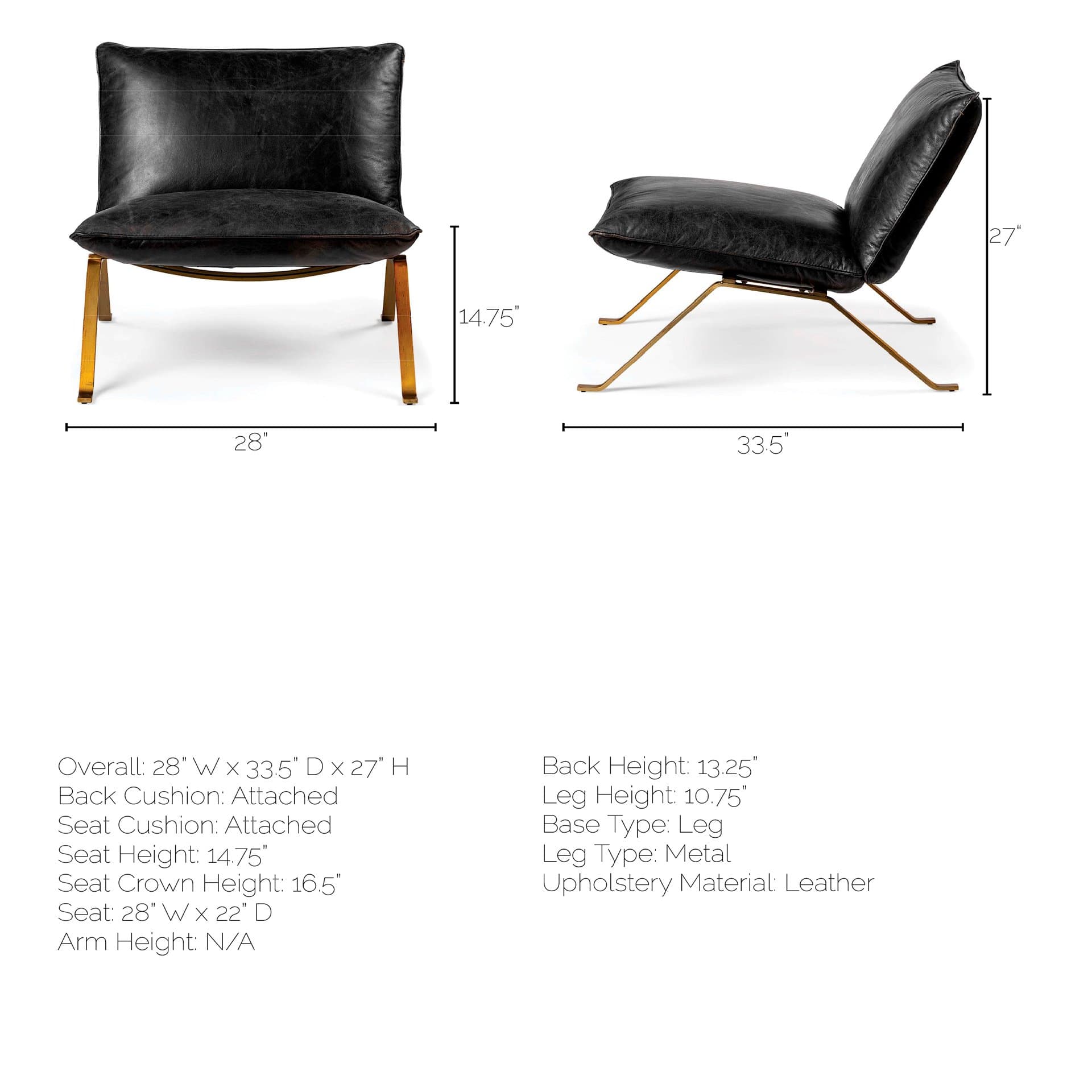 Flavelle II Black Leather Cushion Seat and Solid Iron Base Accent Chair — product photograph