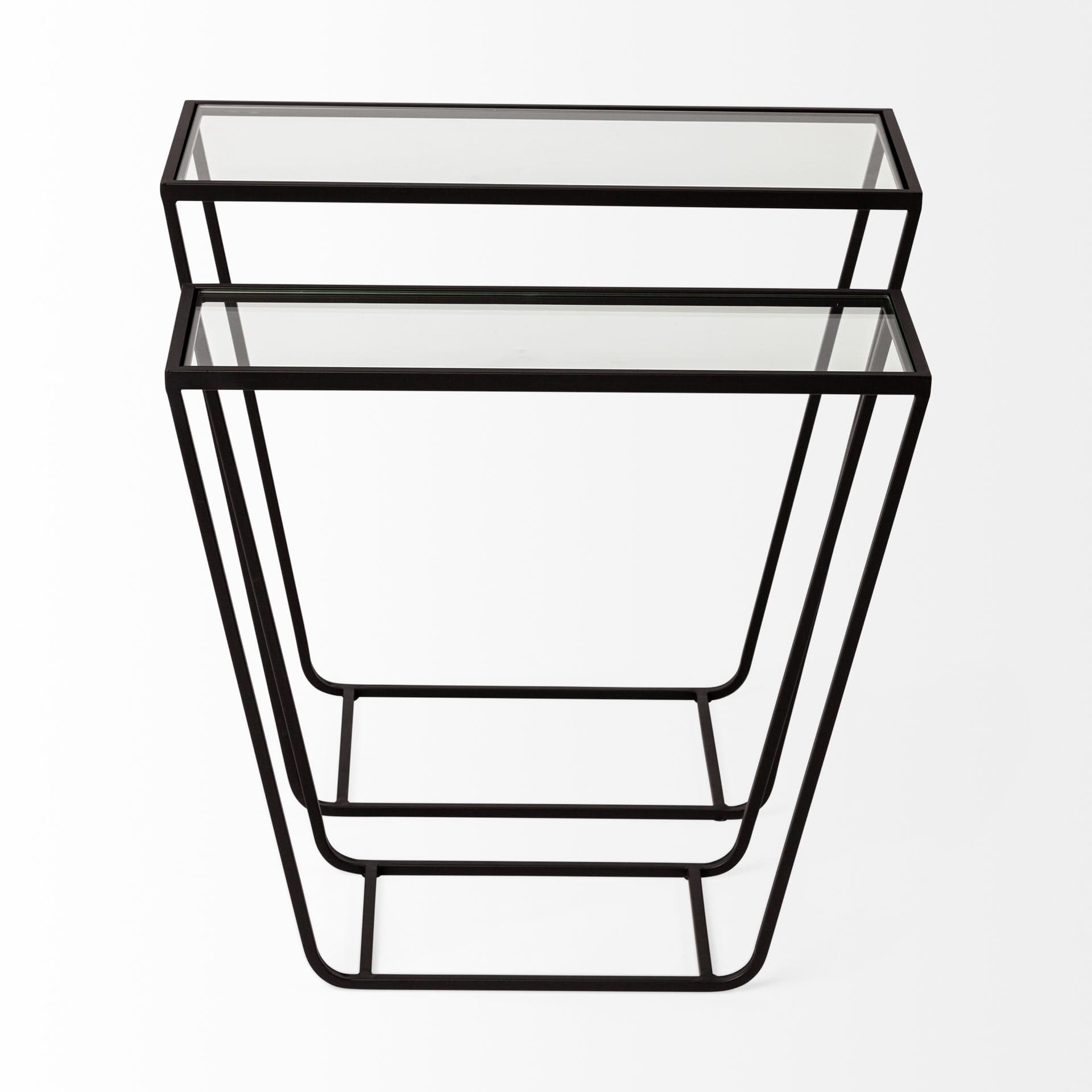 Arya (Set of 2) 24L x 10W Black Rectangular Glass Top Iron Frame Accent Table — product photograph