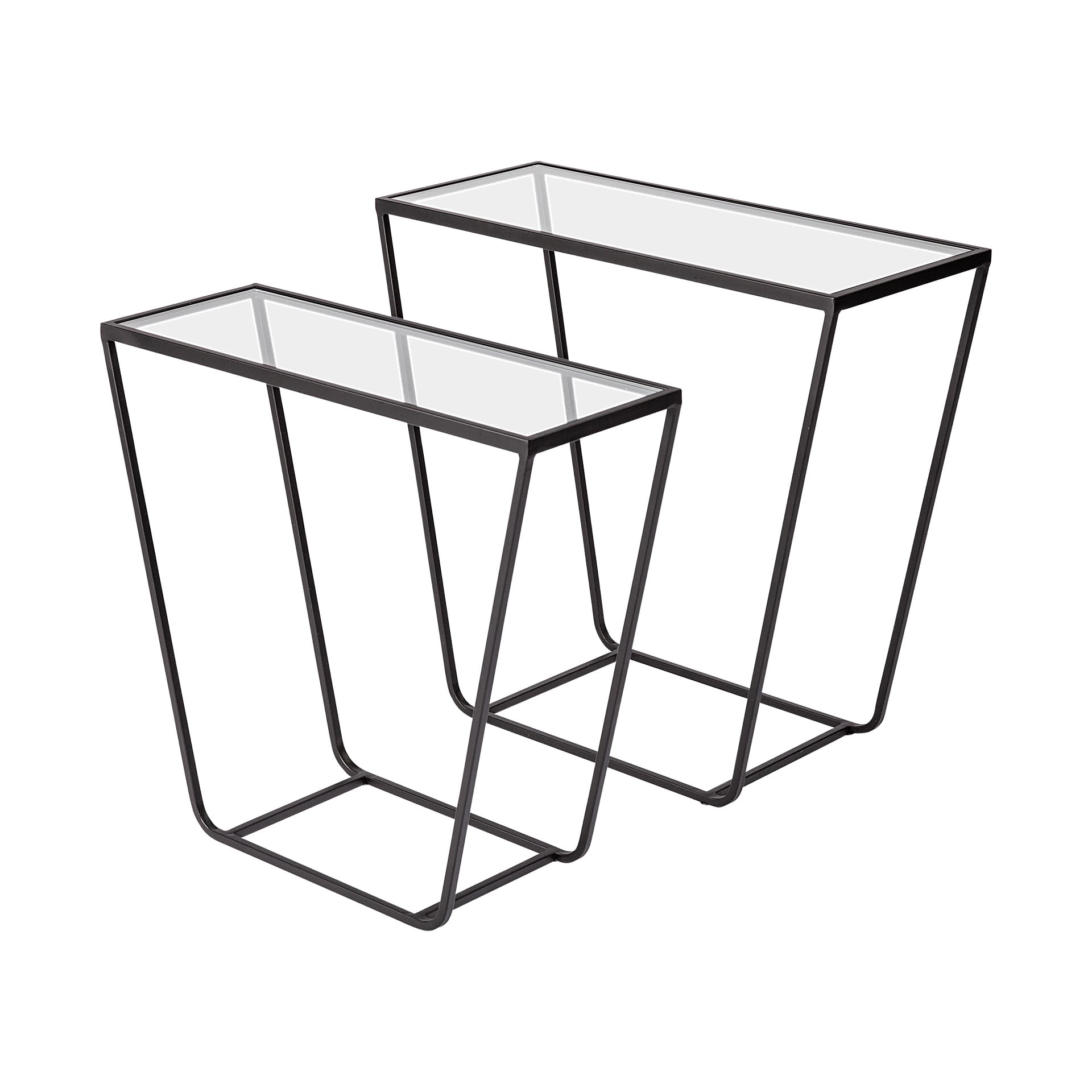 Arya (Set of 2) 24L x 10W Black Rectangular Glass Top Iron Frame Accent Table — product photograph