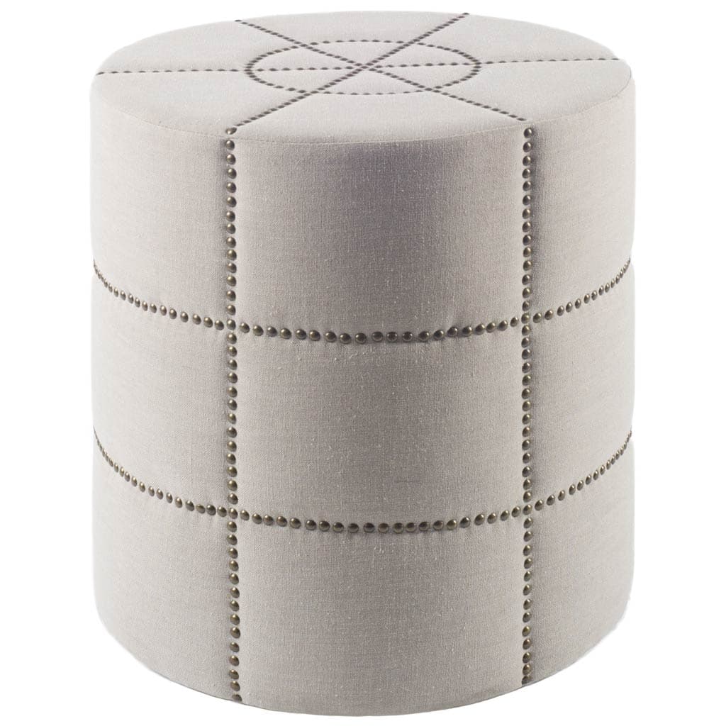 Beacon 20.5"H Cream Fabric w/ Metal Tacks Round Ottoman — product photograph