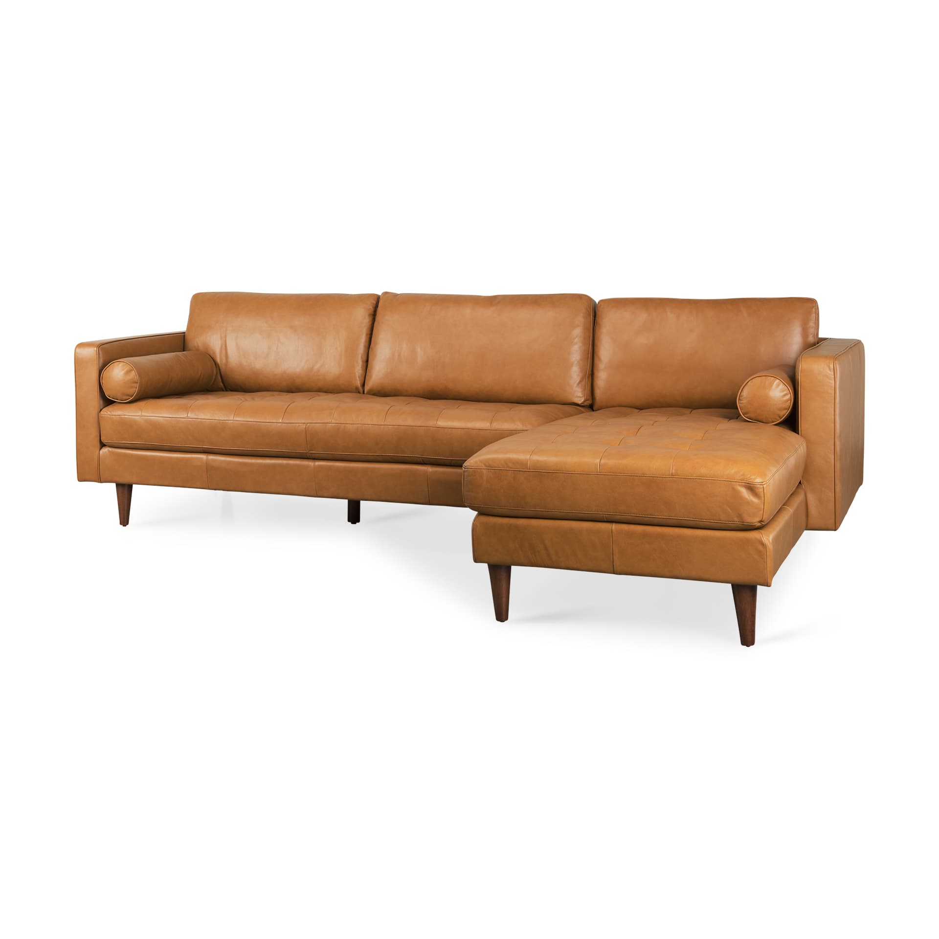 Svend 111.4L x 68.0W x 33.9H Tan Leather Right Chaise Sectional Sofa — product photograph