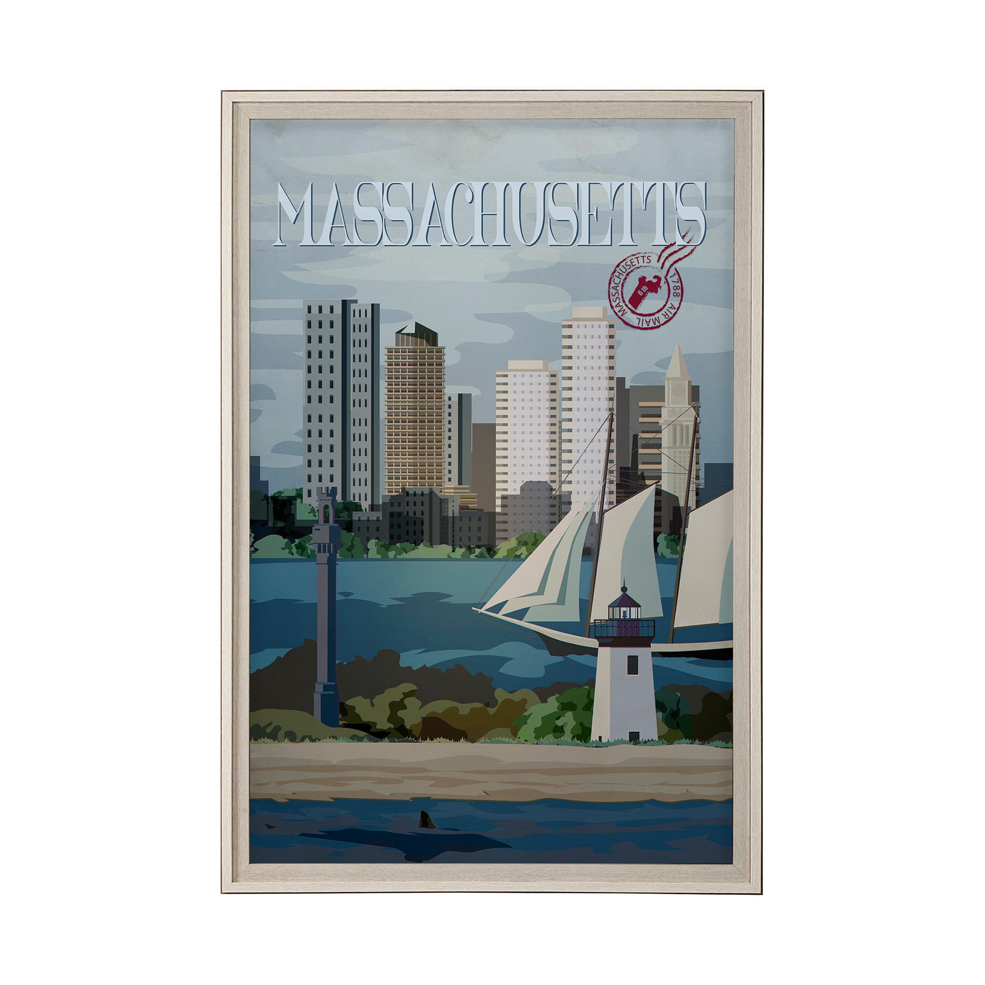 Massachusetts Go USA (XL) by Mercana Studio Hand Embellished Decograph Framed Art Print under Glass — product photograph