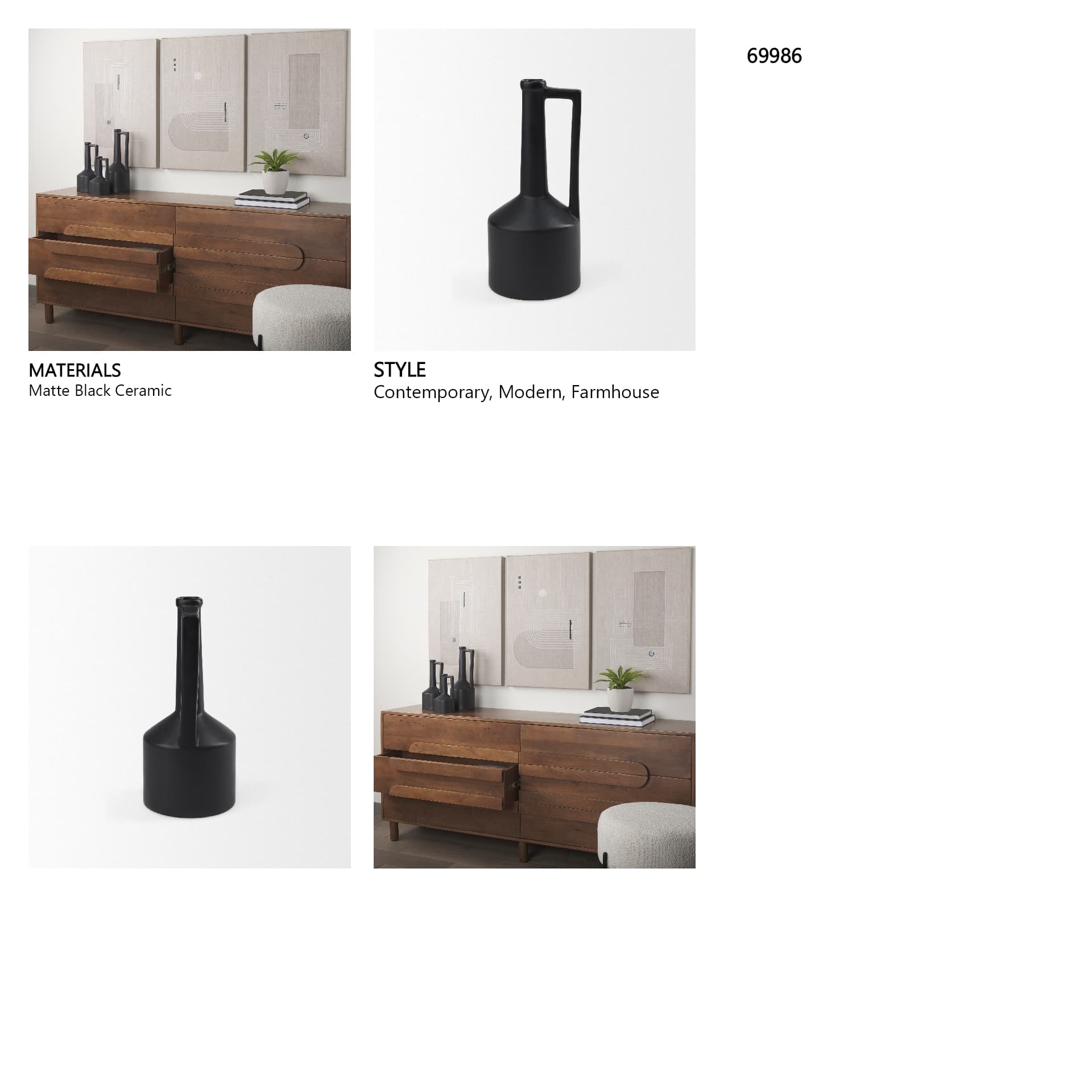 Burton 14.2H Medium Matte Black Ceramic Jug Vase — in a styled room