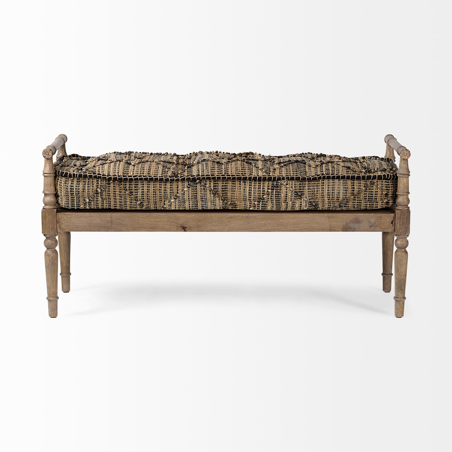Fullerton II 57L x 21W Jute Patterned Top W/Brown Wood Base Accent Bench — product photograph