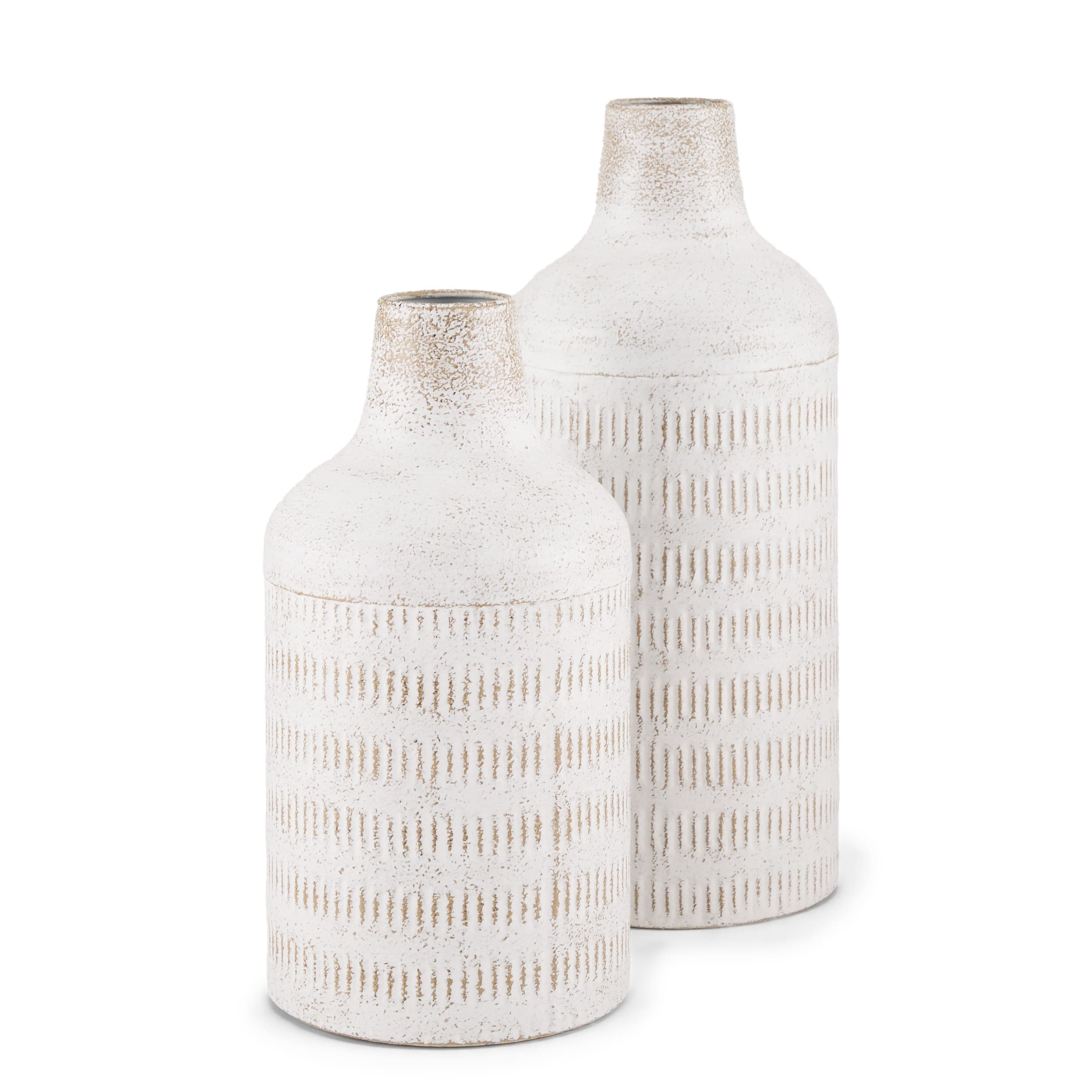 Tisha Small White W/ Terracotta Distressing Metal Vase — product photograph