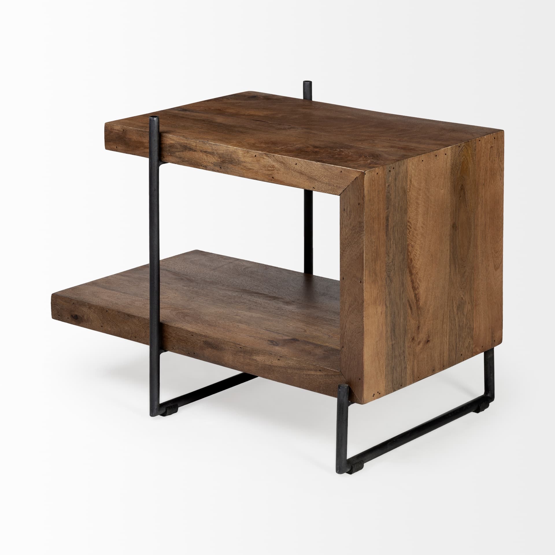 Maddox 30L x 18W x 22H Medium Brown Wood w/ Black Metal U-shaped End/Side Table — product photograph