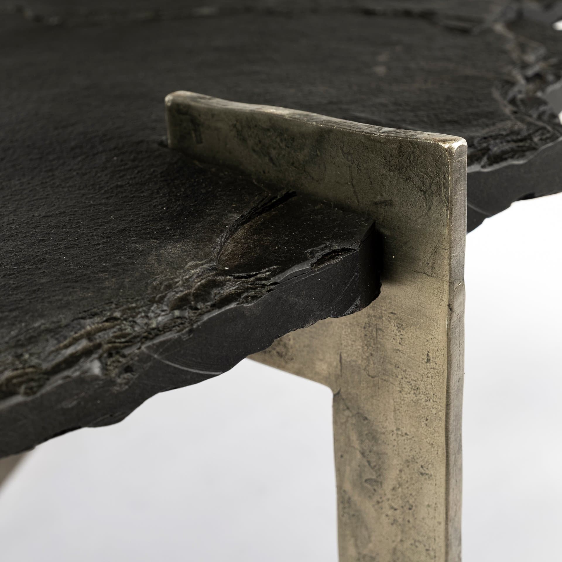 Shale 37" Irregular Live-Edge Black Slate w/Flat Iron Base Coffee Table — product photograph
