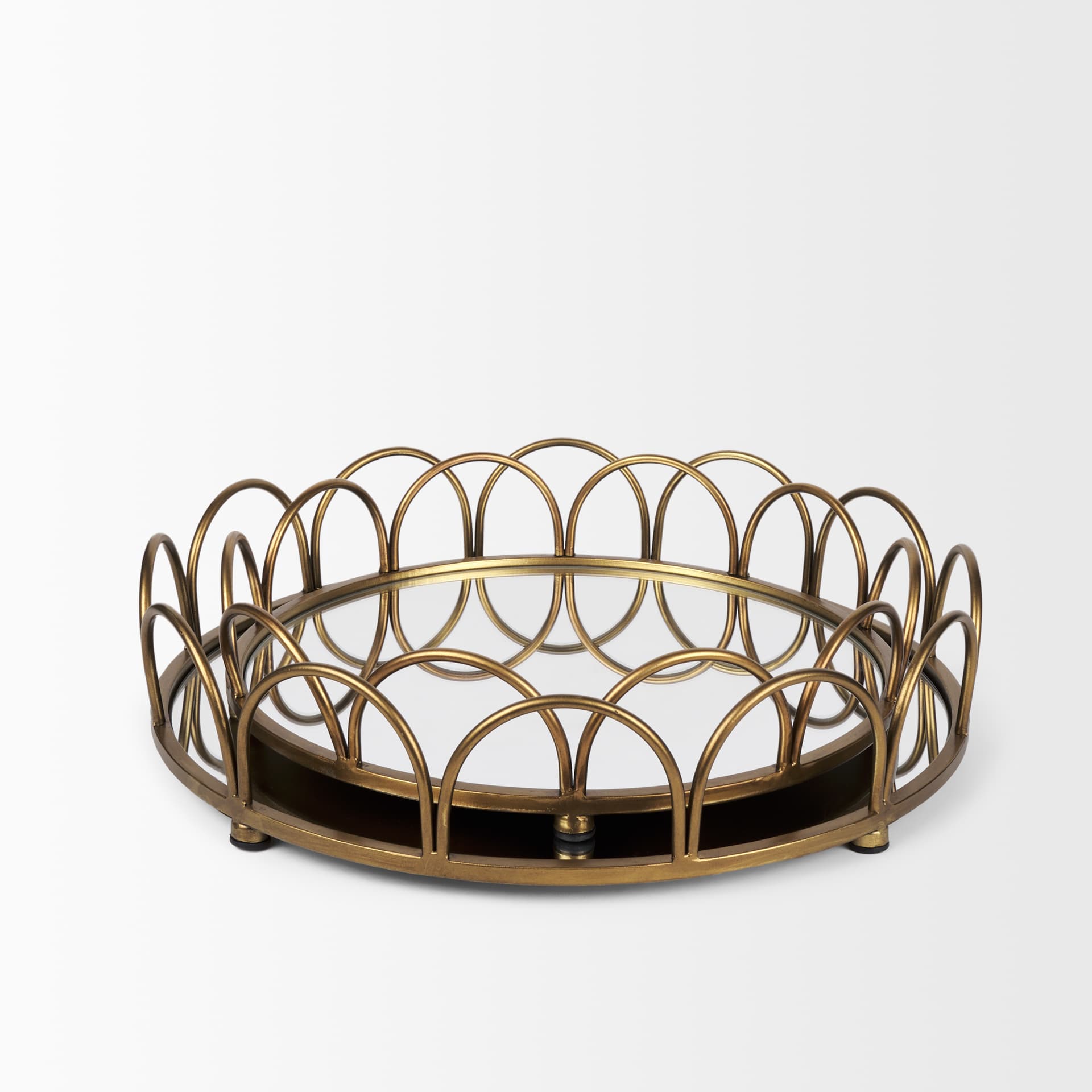 Lenore Round Metal/Mirror Tray Gold (Set of 2) — product photograph