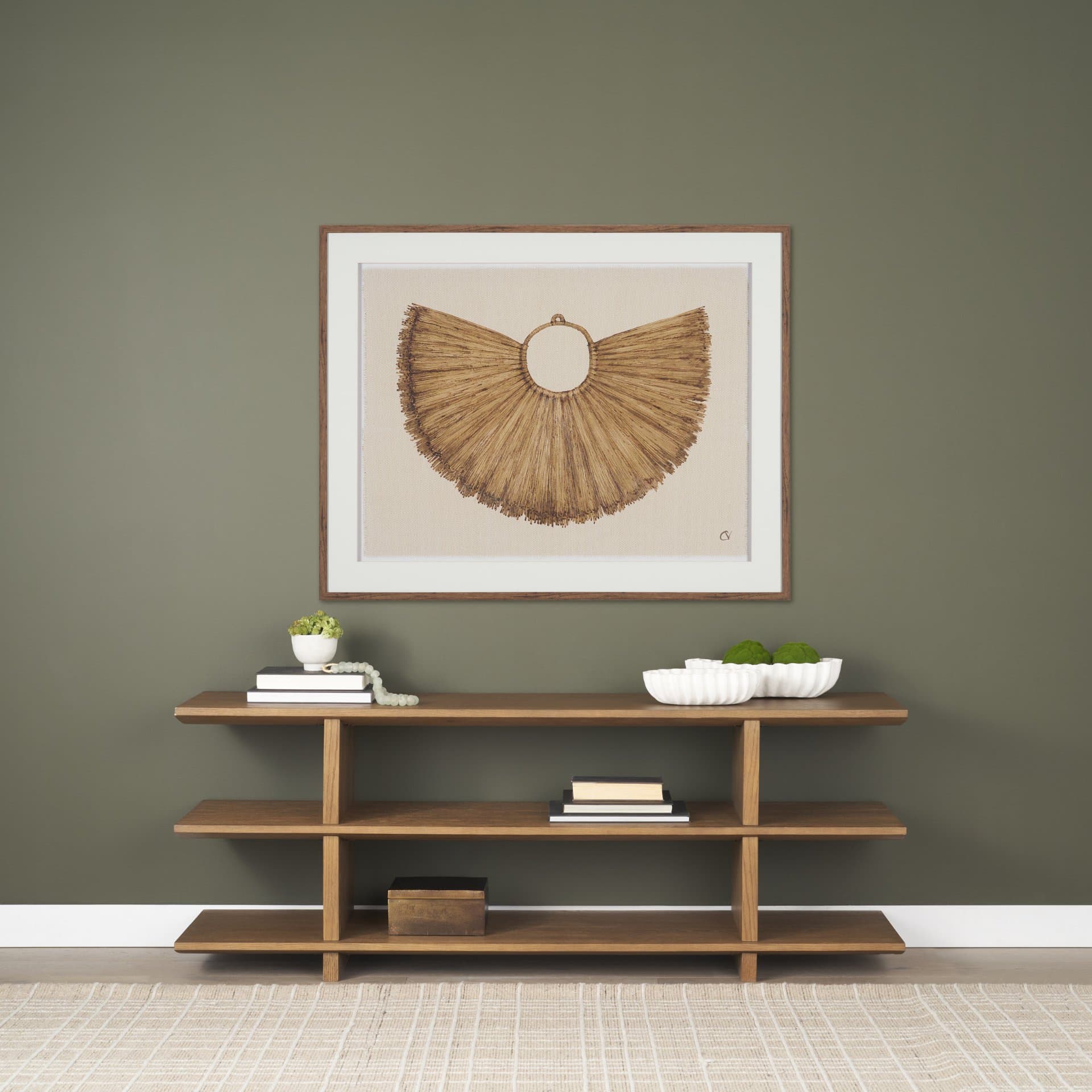 Papua Necklace I by Mercana Studio Hand-Embellished Textured Framed Artwork Matted under Glass — in a styled room