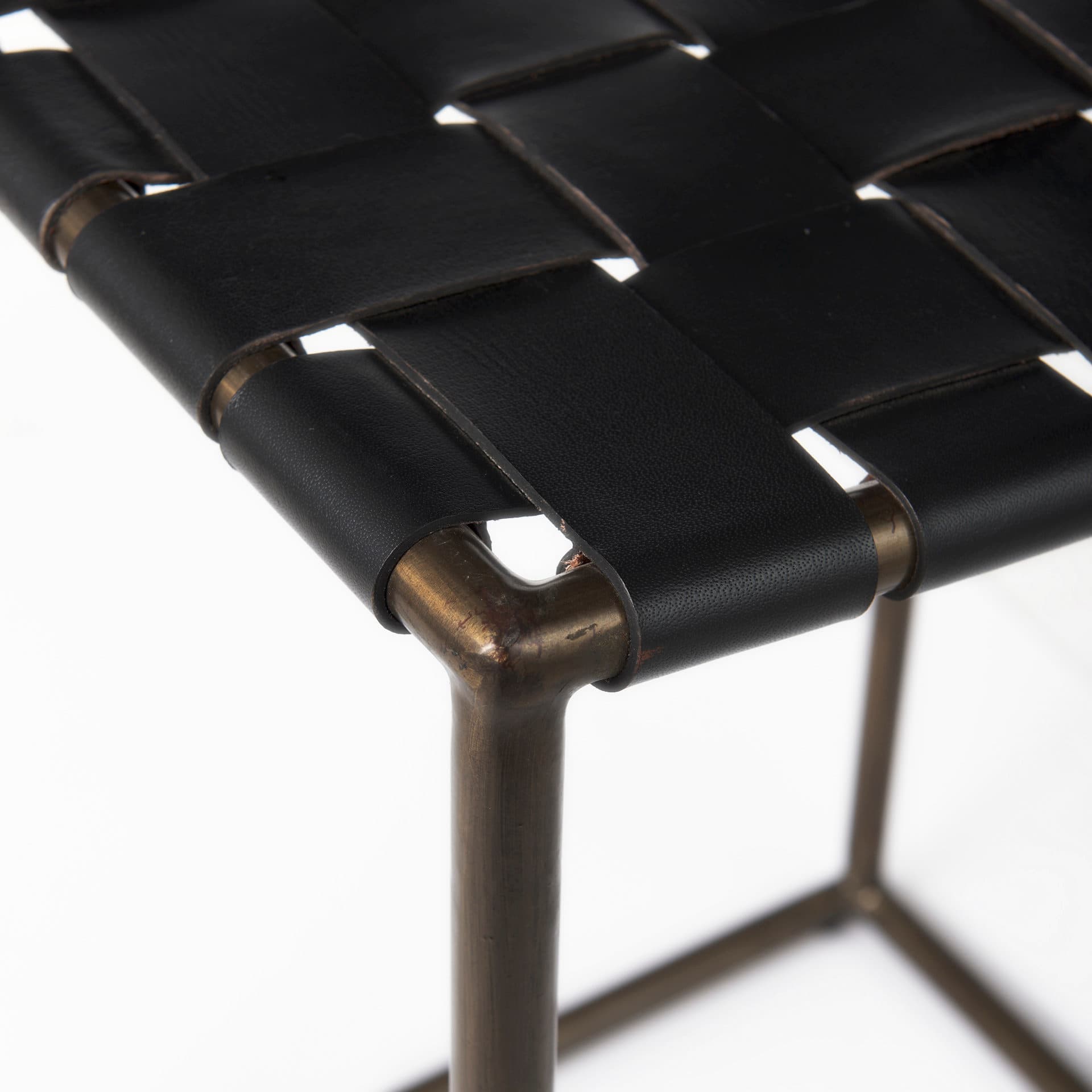 Clarissa Backless 26.25in Seat Counter Stool | Black Leather w/ Metal — product photograph