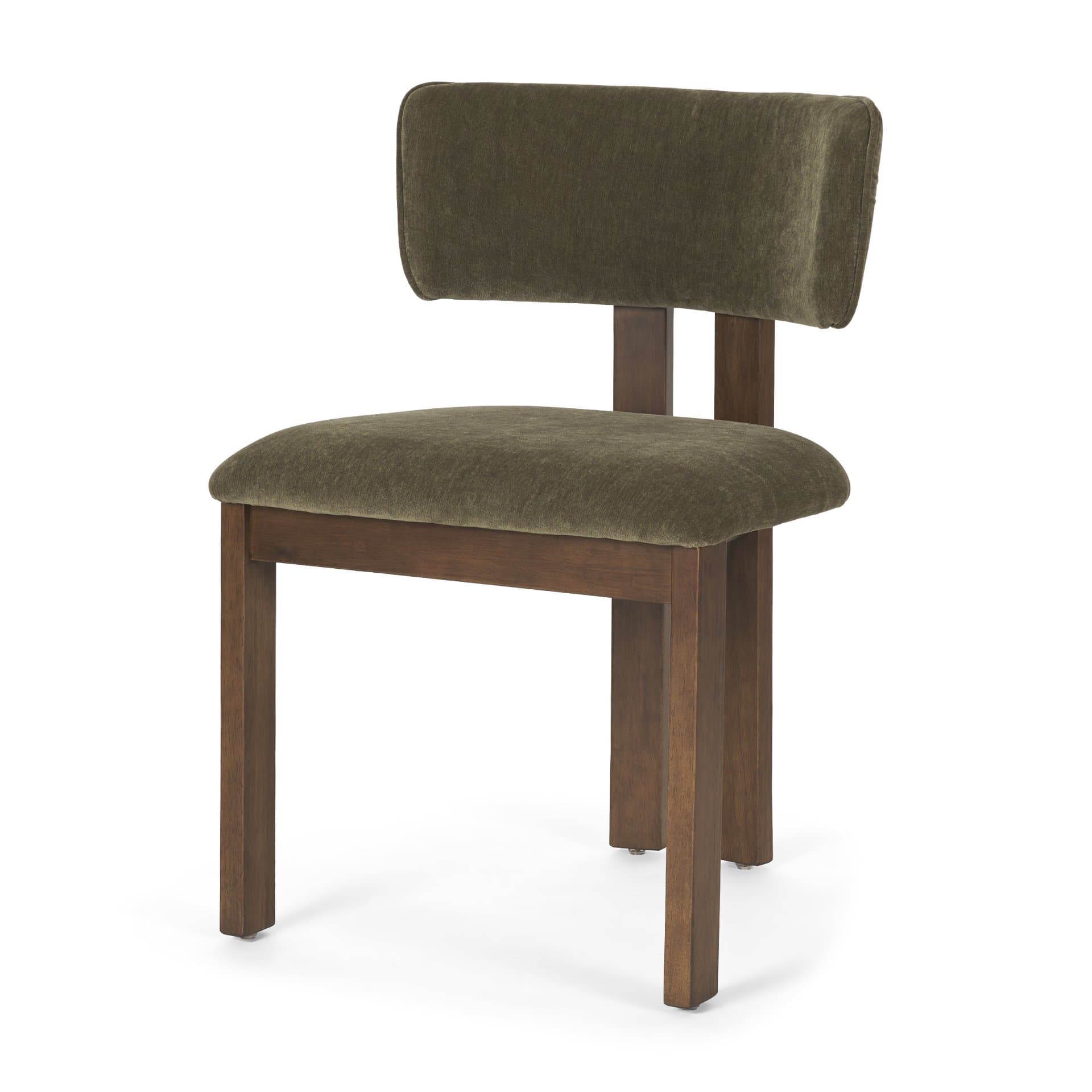 Soho Open Back Dining Side Chair | Olive Fabric w/ Brown Wood — product photograph