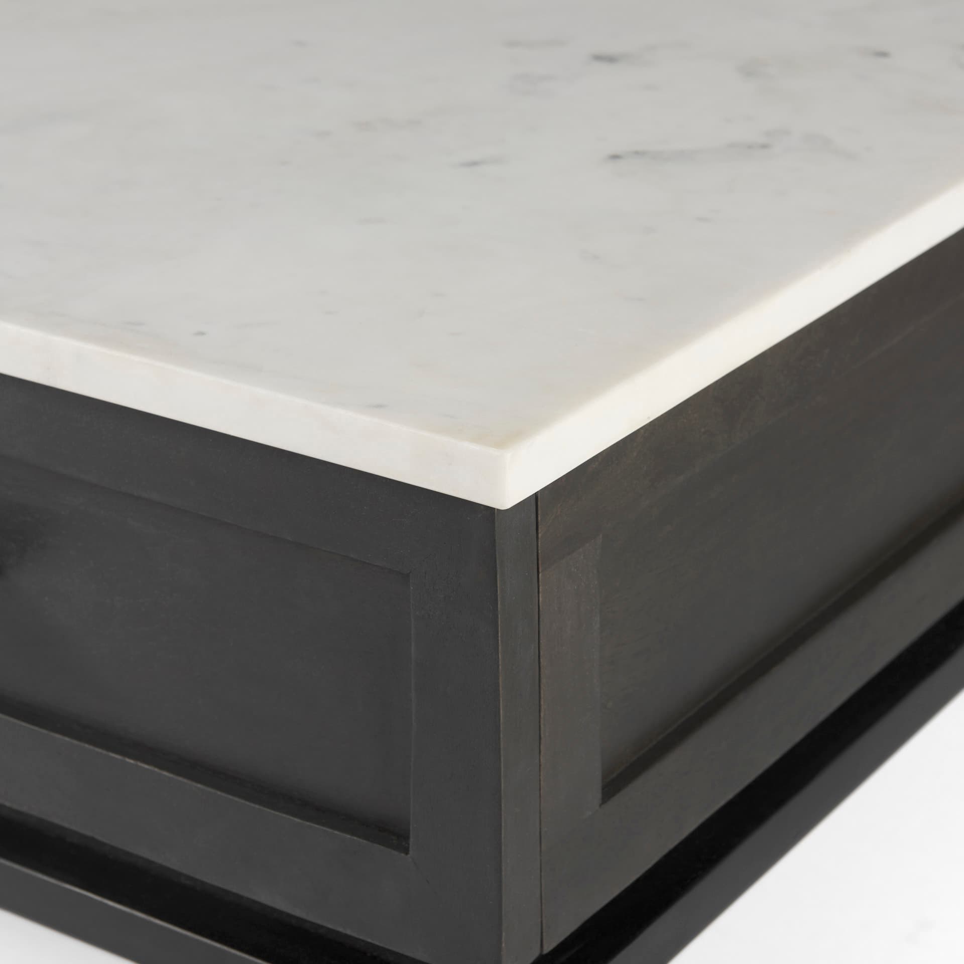 Divina Black-Brown Wood w/ White Marble Top and Black Metal Base 1 Drawer Side Table — product photograph