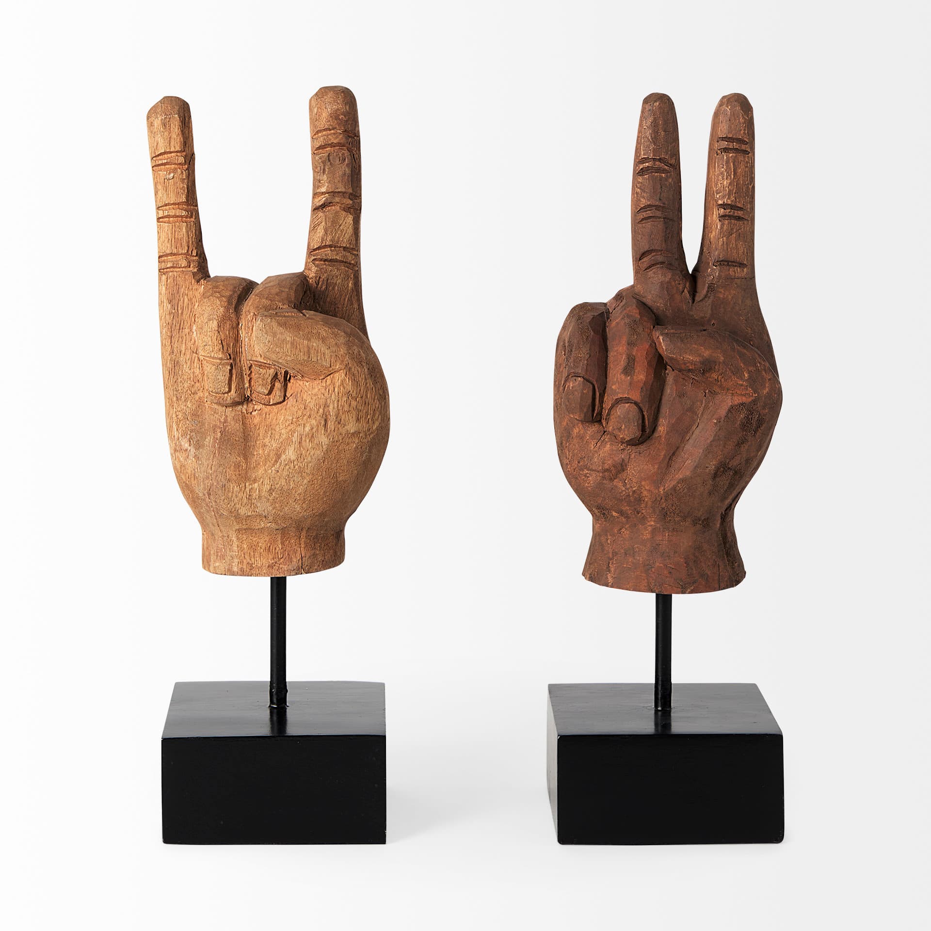 Pacem 4L x 4W Natural Wooden Carved Peace Sign Hand — product photograph