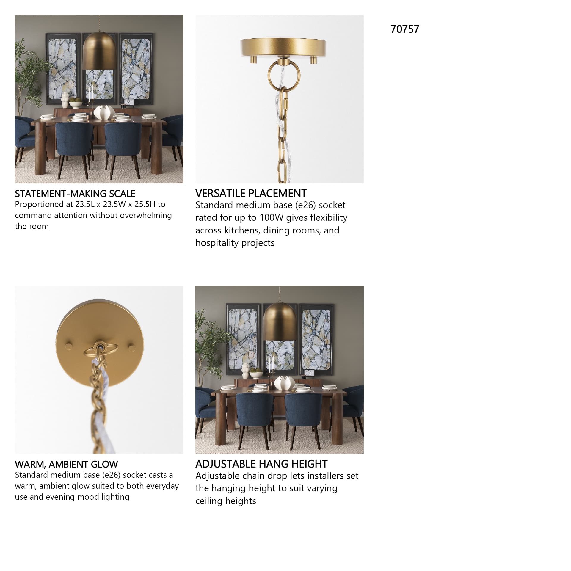 Sanne Antiqued Gold Metal w/ Silver Foil Large Pendant Light — in a styled room