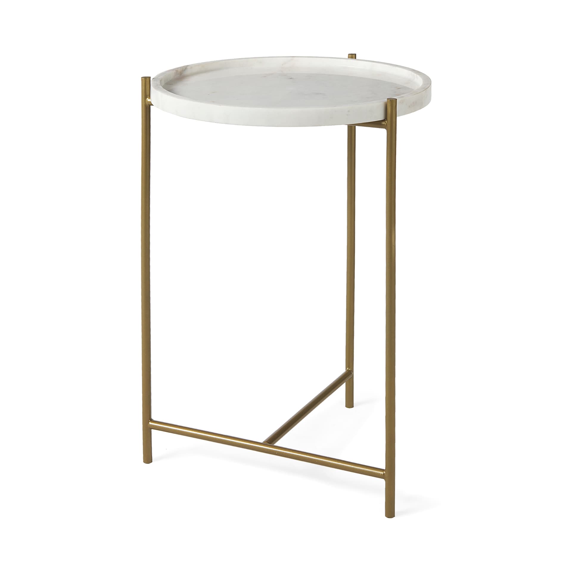 Stella 17L x 17W White Round Marble Top W/Gold Base Accent Table — product photograph