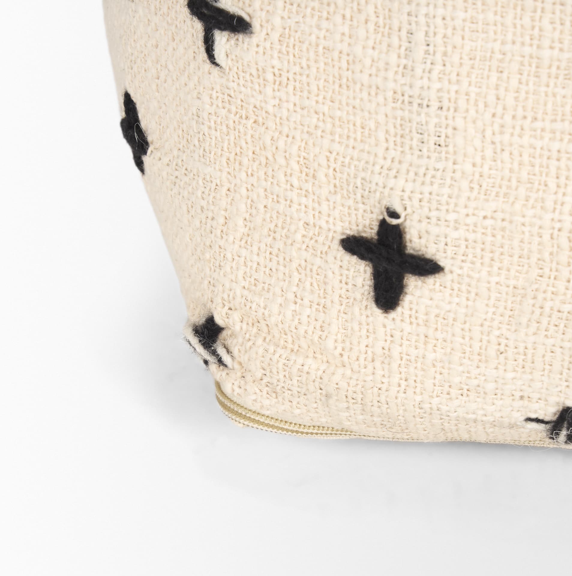 Saanvi Wool w/ Cream and Black Stitched Cross Patterned Pouf — product photograph